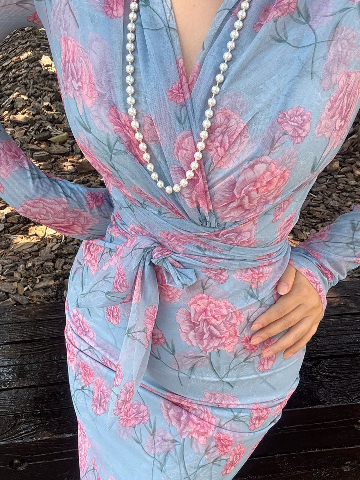 Can stand upright Kong-lylofficial Elegant and High-End Feminine Peony Mesh Wrap Dress