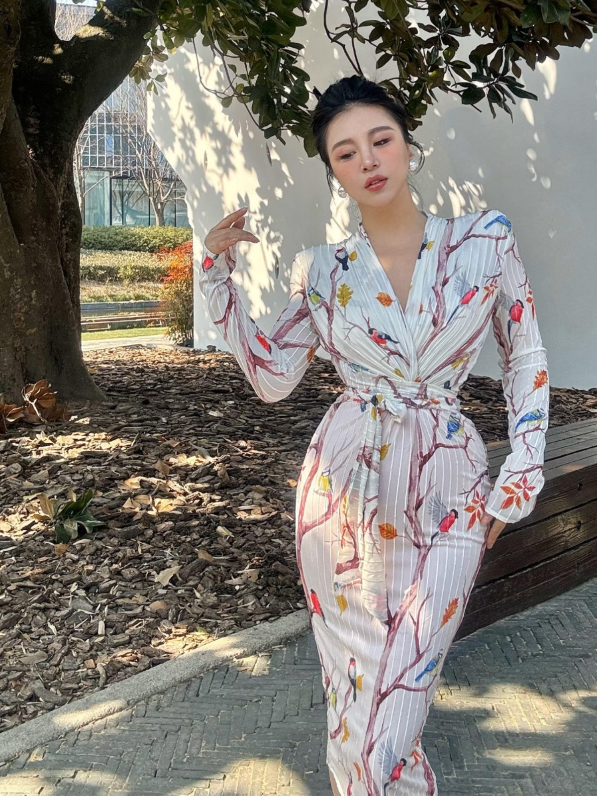 Can stand upright Kong-lylofficial Dan Niao Spreads Wings Velvet Sheer Wrap Dress Elegant High-end Slimming