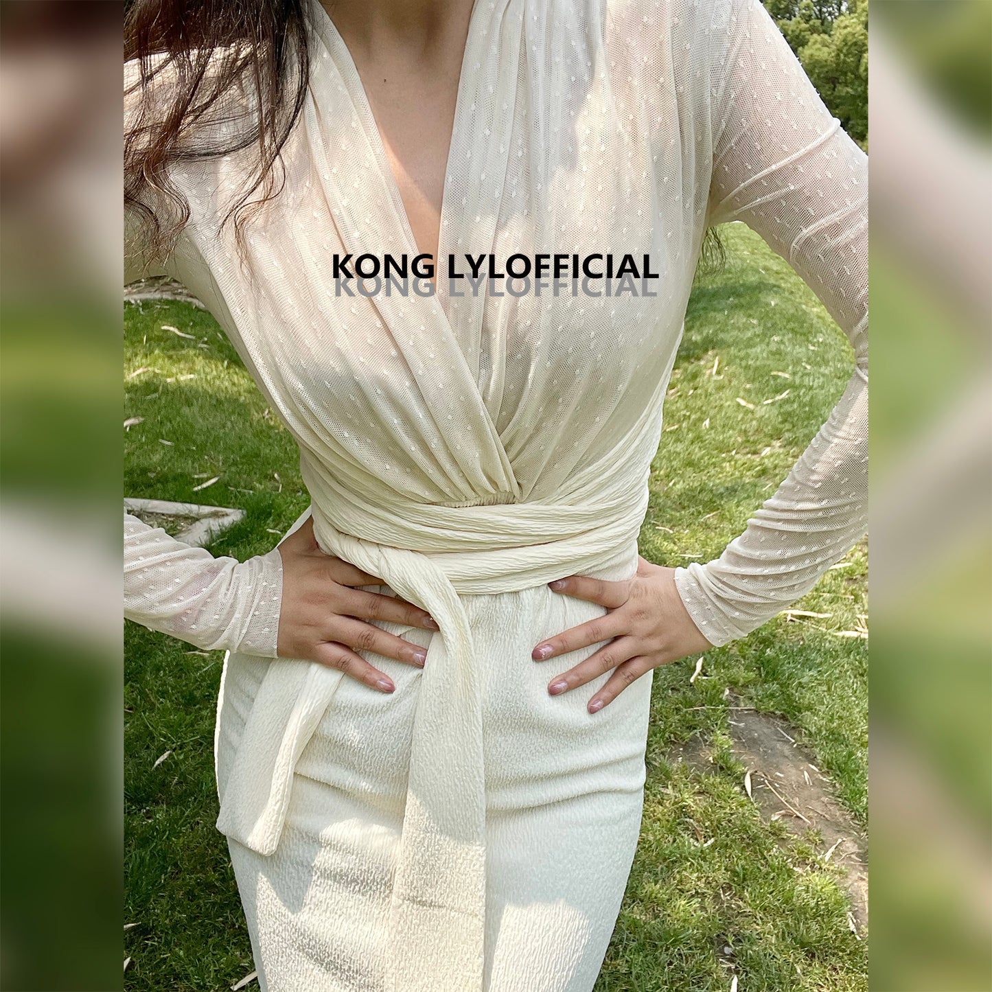 Keli Kong-Lylofficial White Jade Velvet Mesh Slim Dress Pure Age Reducing Fancy