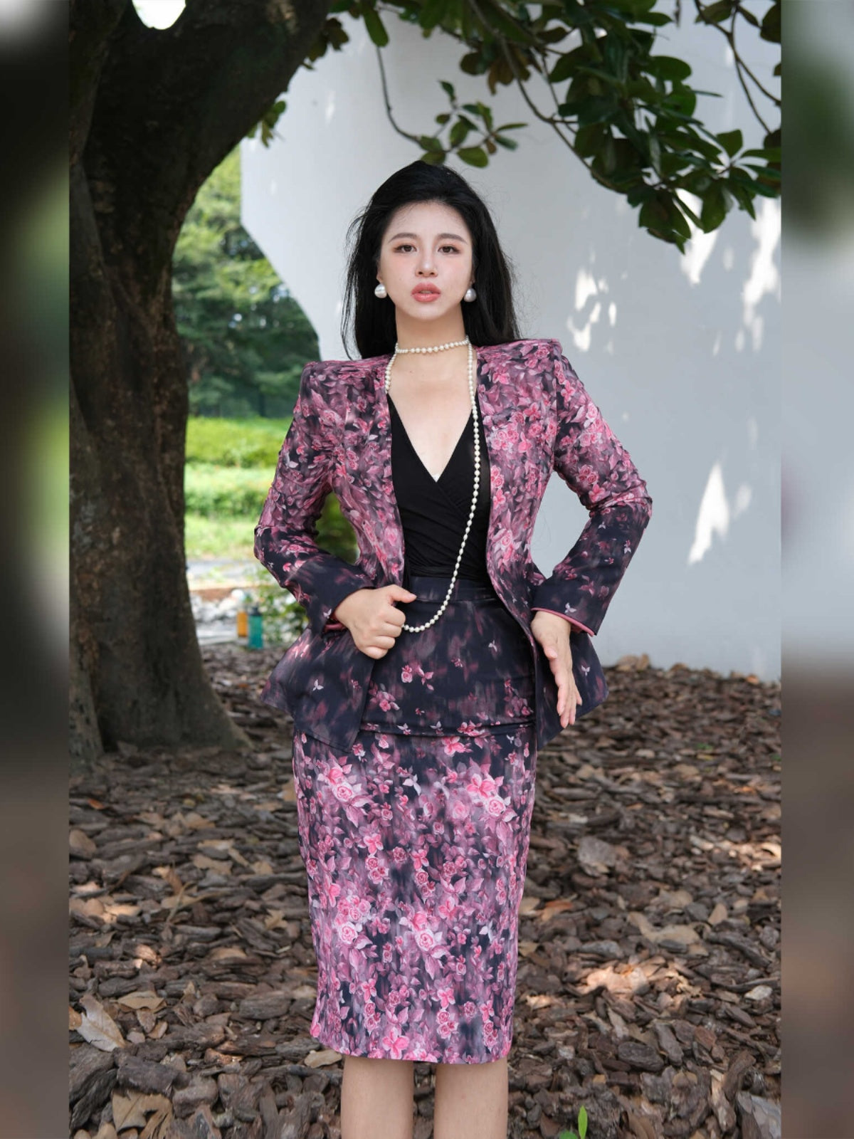 Can stand upright Kong-lylofficial Designer Brand Positioning Floral Bodycon Elastic Skirt Commuting High-end