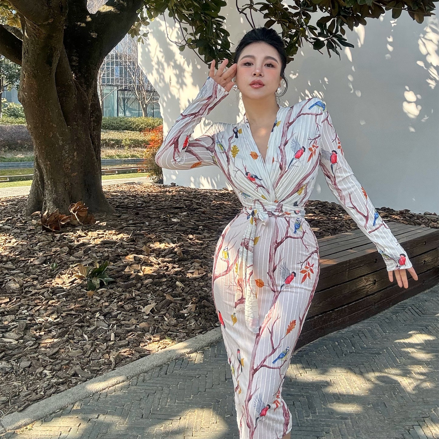 Can stand upright Kong-lylofficial Dan Niao Spreads Wings Velvet Sheer Wrap Dress Elegant High-end Slimming