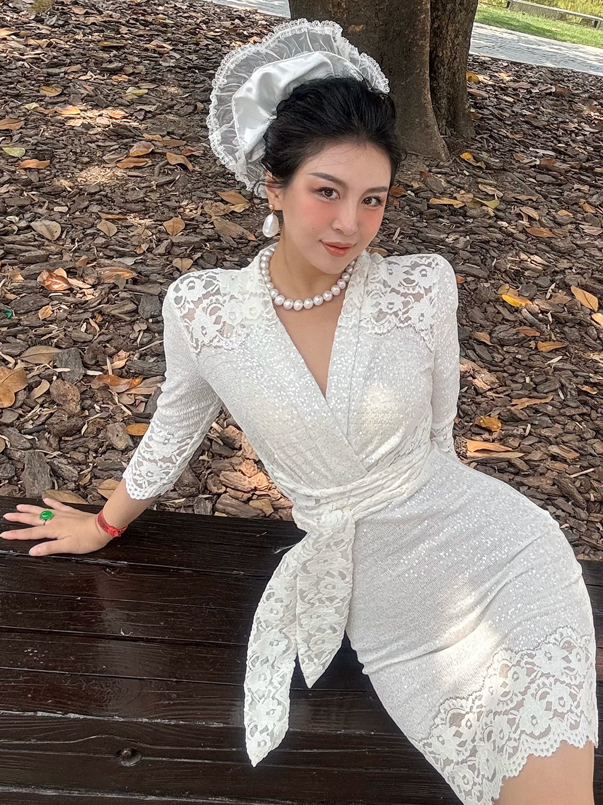 Can stand upright Kong-lylofficial Garden Lace Wrap Dress Elegant High-End Sexy Pure Desire Slimming Women