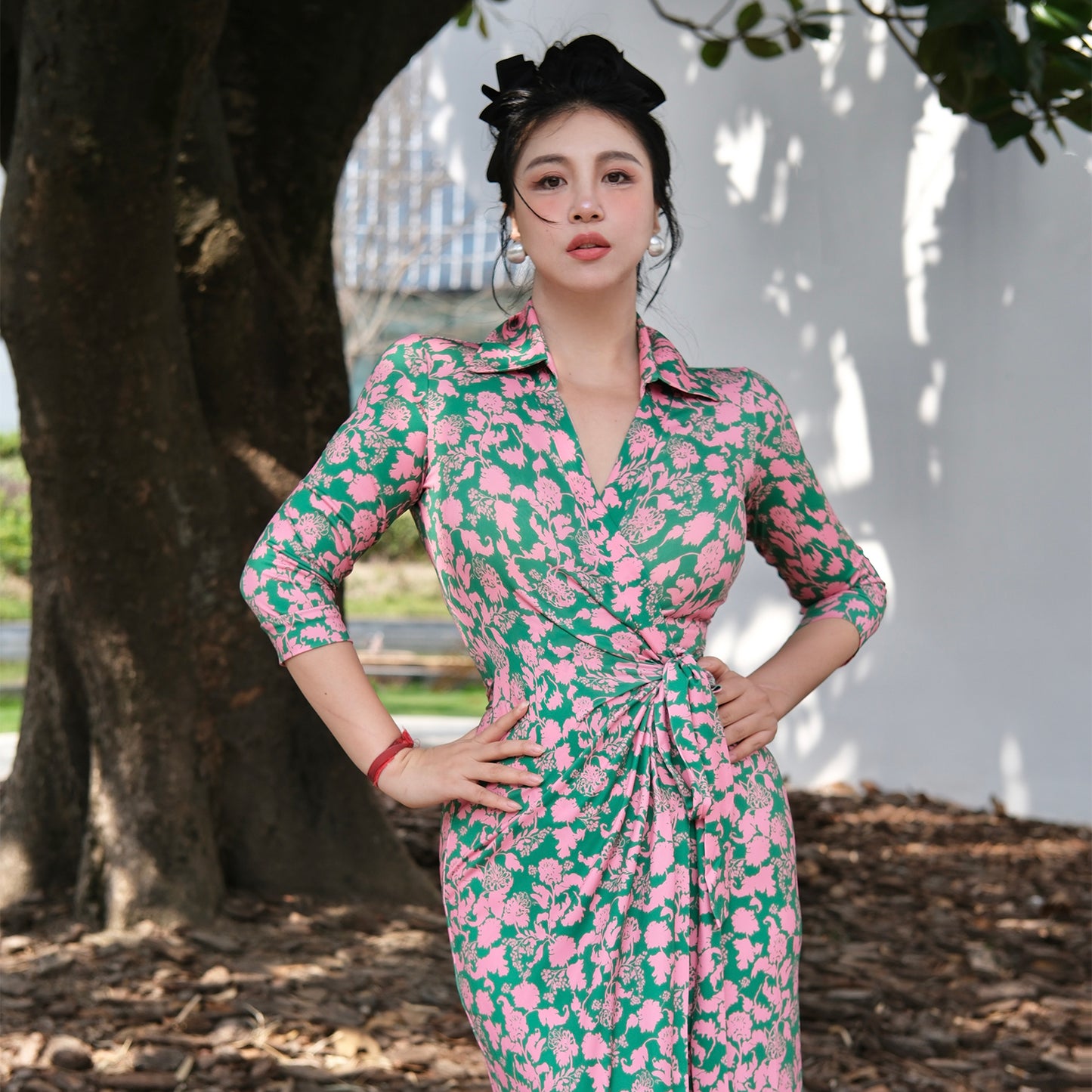 Can stand upright Kong-lylofficial Lily of the Valley Long Slim Wrap Dress Tight Bodycon Dress Slimming