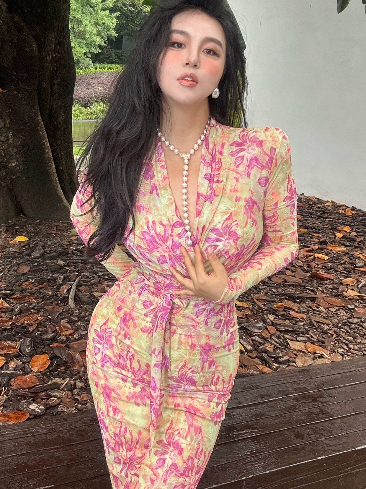 Can stand upright Kong-lylofficial Golden Phoenix Flower Mesh Sparkling Diamond Bodycon Dress Elegant High-end Feel Brightening Slimming