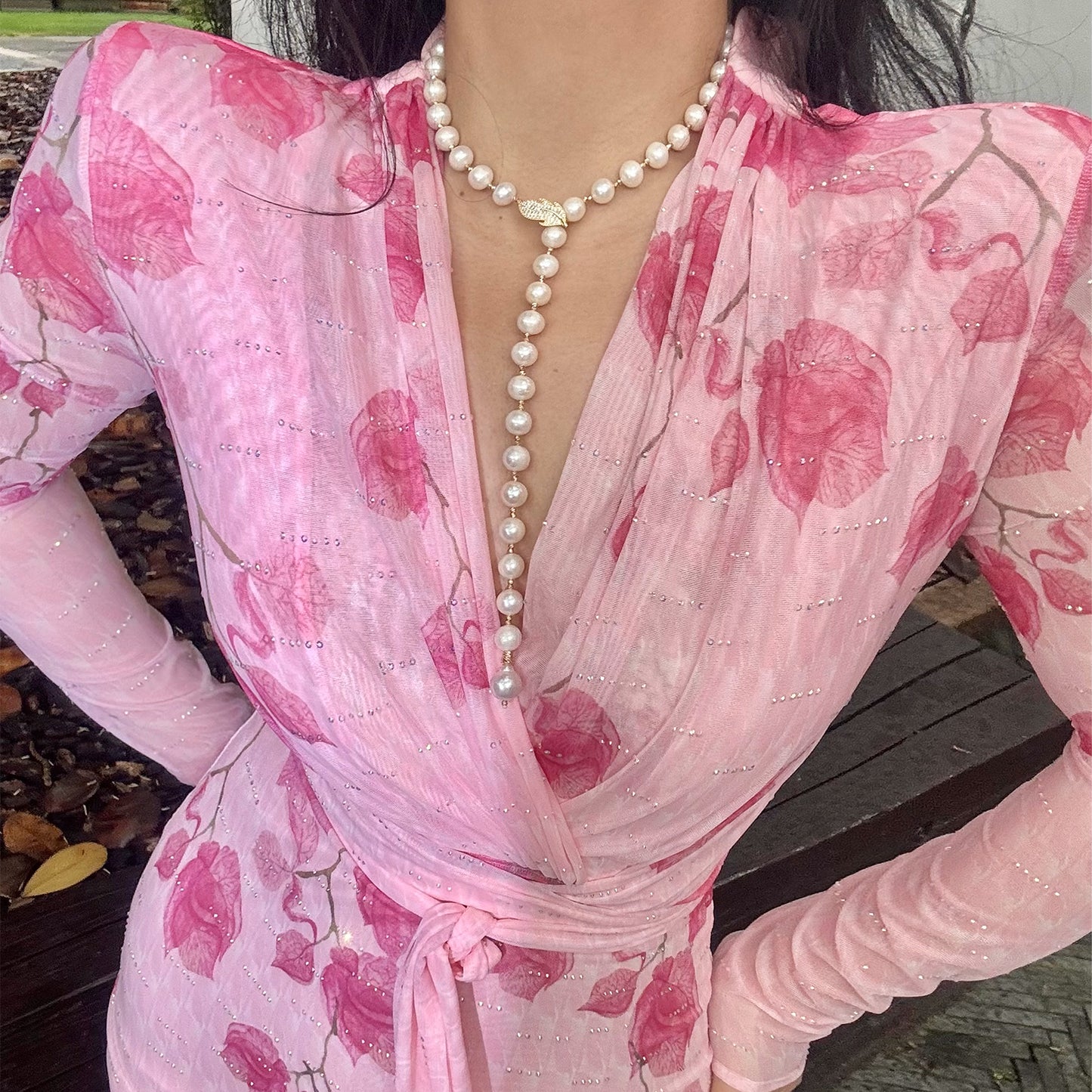Can stand upright Kong-lylofficial Exquisite Peach Blossom Mesh Sparkling Diamond Bodycon Dress Elegant High-end Feel Brightening