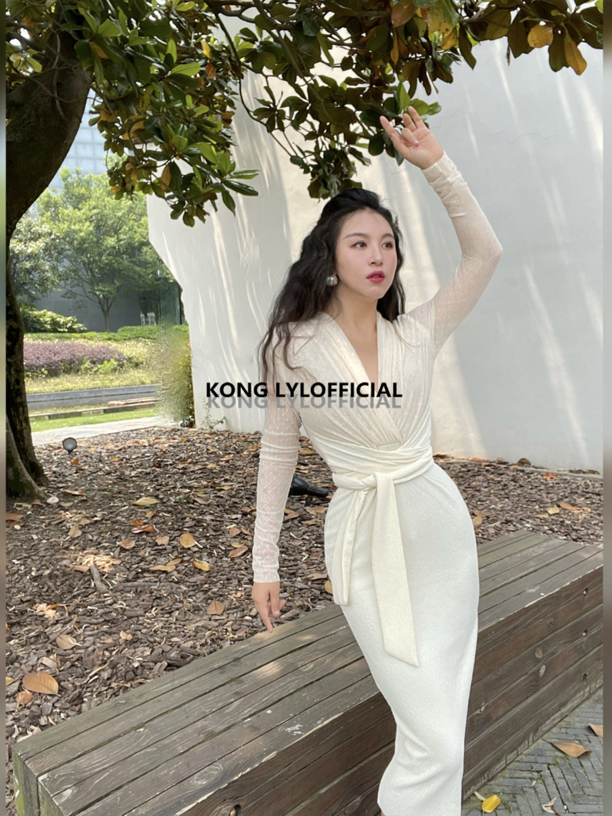 Keli Kong-Lylofficial White Jade Velvet Mesh Slim Dress Pure Age Reducing Fancy