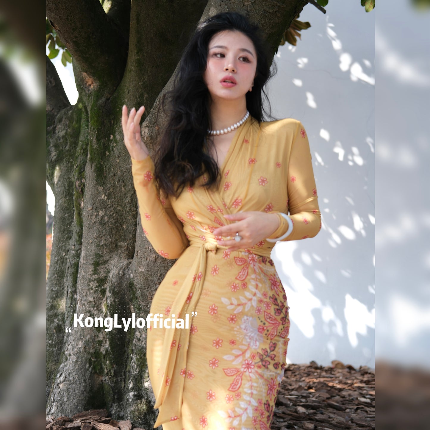 Keli Kong-lylofficial Golden Pear Flower Female Flavor Slim Dress Classy Elegant Slim Looking