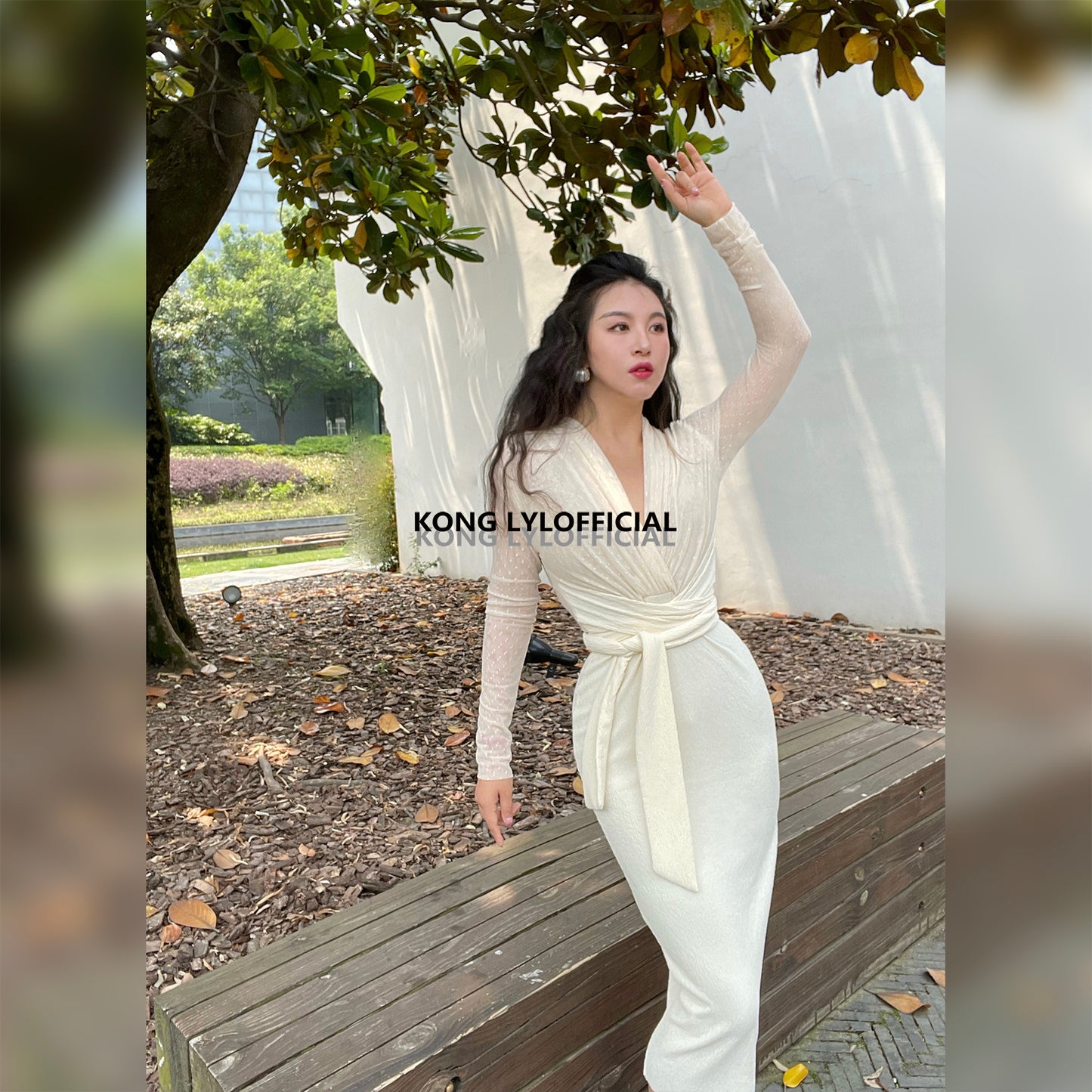 Keli Kong-Lylofficial White Jade Velvet Mesh Slim Dress Pure Age Reducing Fancy