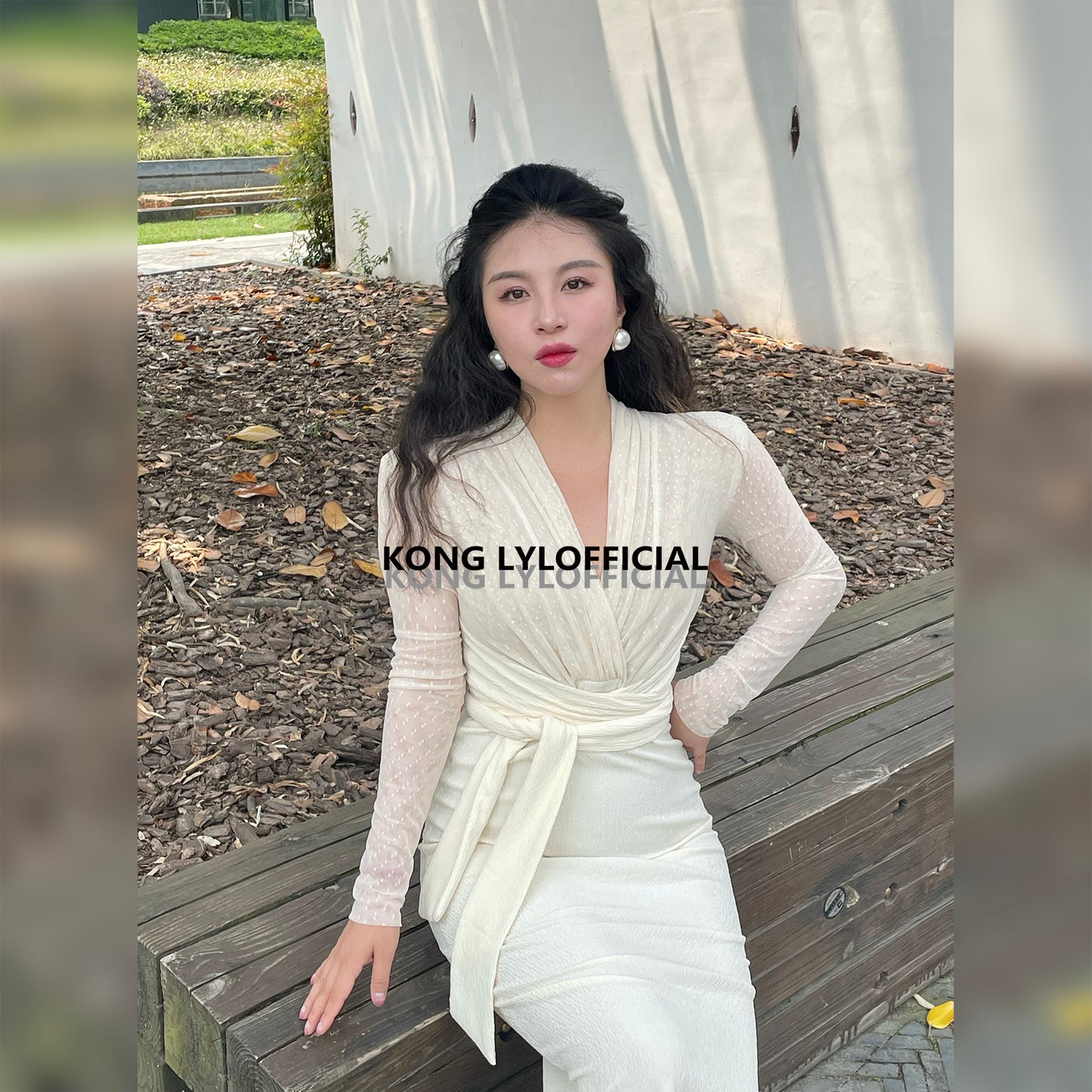 Keli Kong-Lylofficial White Jade Velvet Mesh Slim Dress Pure Age Reducing Fancy