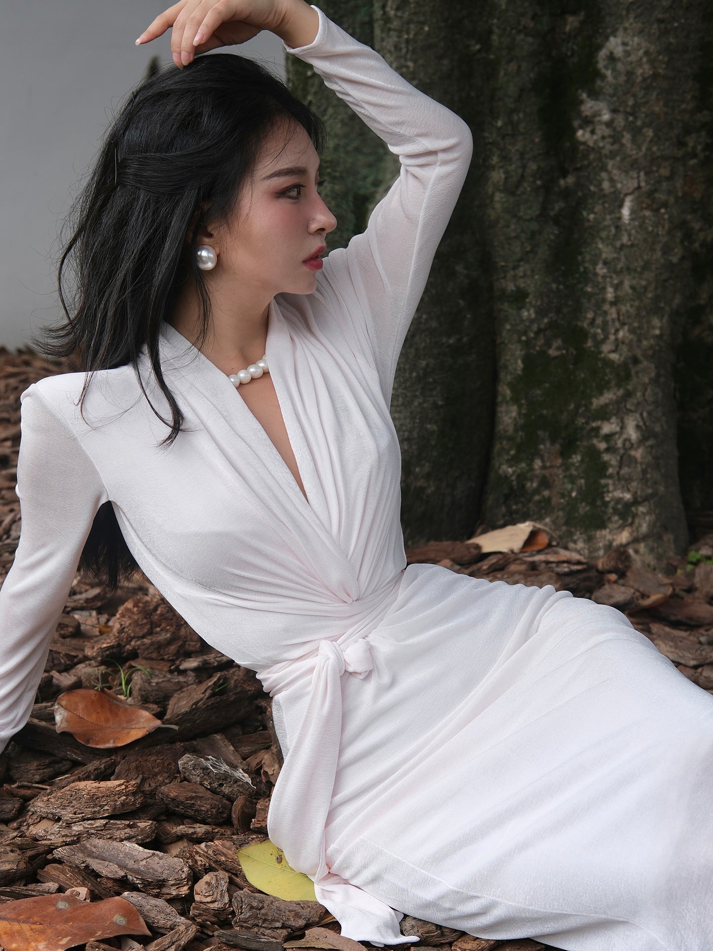 Keli Kong-lylofficial Rouge Light Pink Jelly Ice Silk Slim Dress Classy Elegant Age Reducing