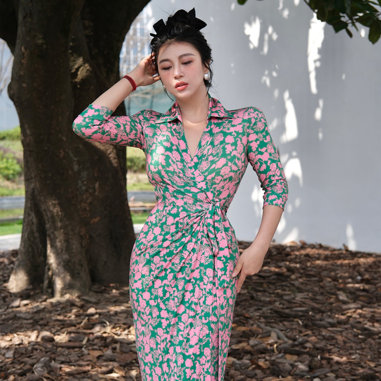 Can stand upright Kong-lylofficial Lily of the Valley Long Slim Wrap Dress Tight Bodycon Dress Slimming