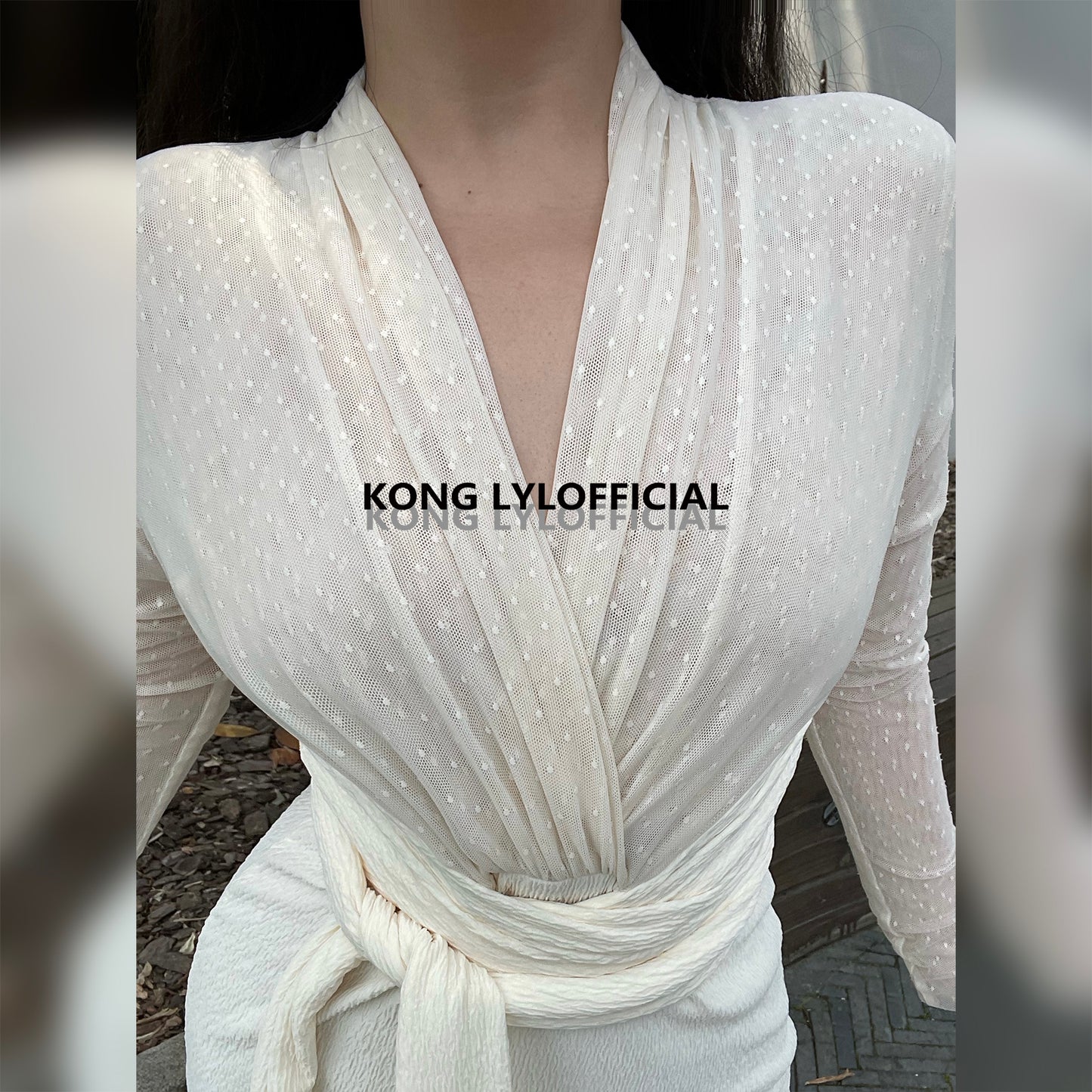 Keli Kong-Lylofficial White Jade Velvet Mesh Slim Dress Pure Age Reducing Fancy