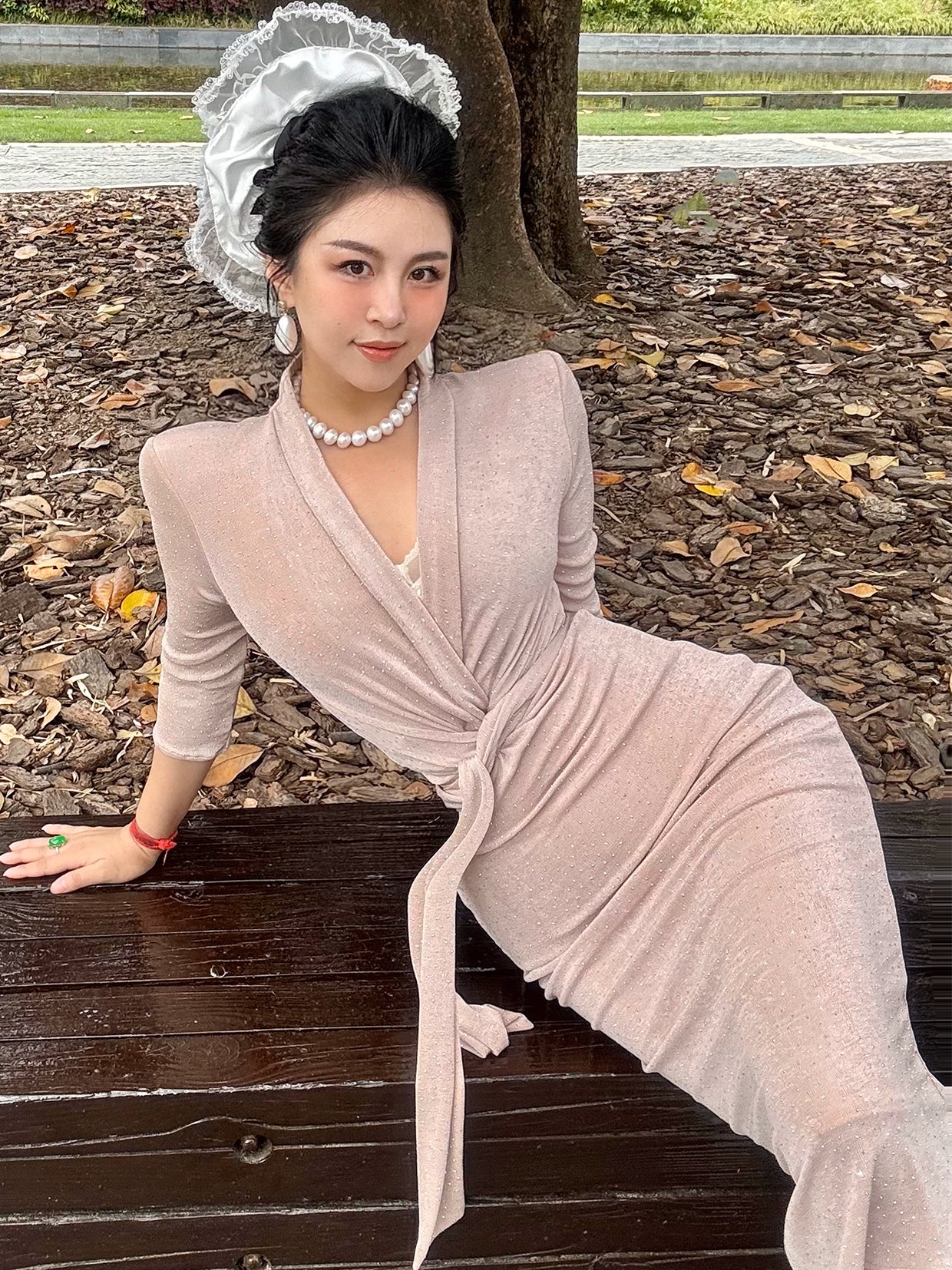 Can stand upright Kong-lylofficial Coral Pink Rhinestone Wrapped Dress Elegant High-End Sexy Slimming Women