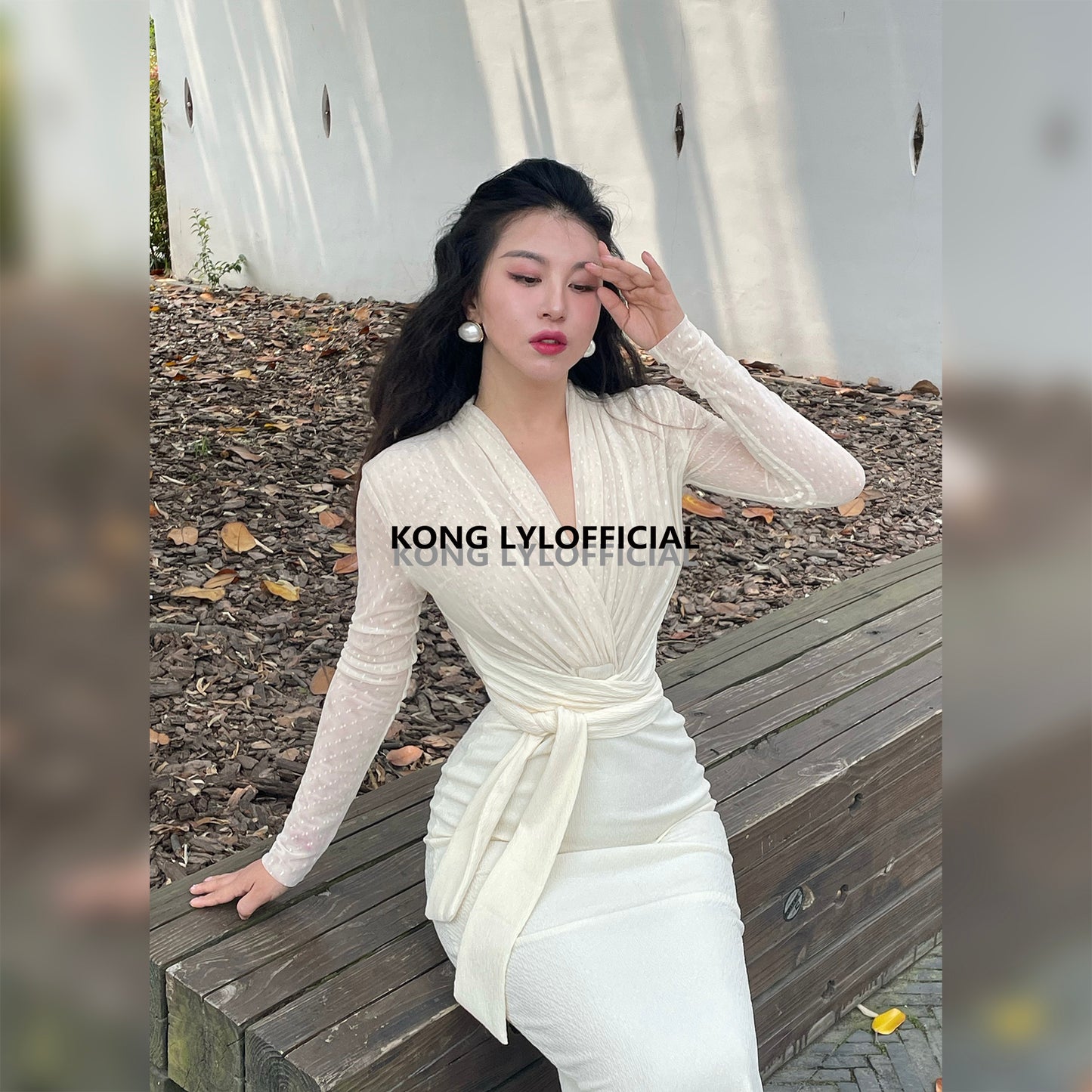 Keli Kong-Lylofficial White Jade Velvet Mesh Slim Dress Pure Age Reducing Fancy