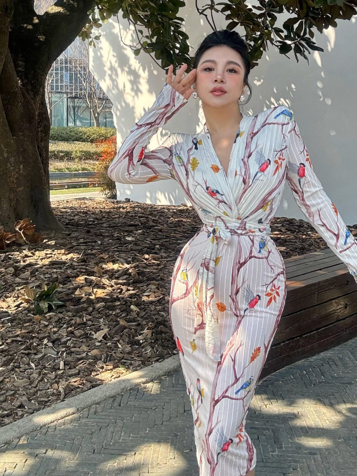 Can stand upright Kong-lylofficial Dan Niao Spreads Wings Velvet Sheer Wrap Dress Elegant High-end Slimming