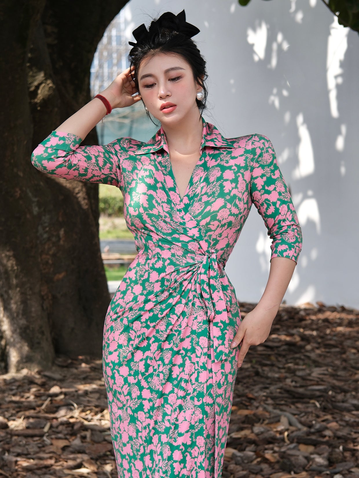 Can stand upright Kong-lylofficial Lily of the Valley Long Slim Wrap Dress Tight Bodycon Dress Slimming
