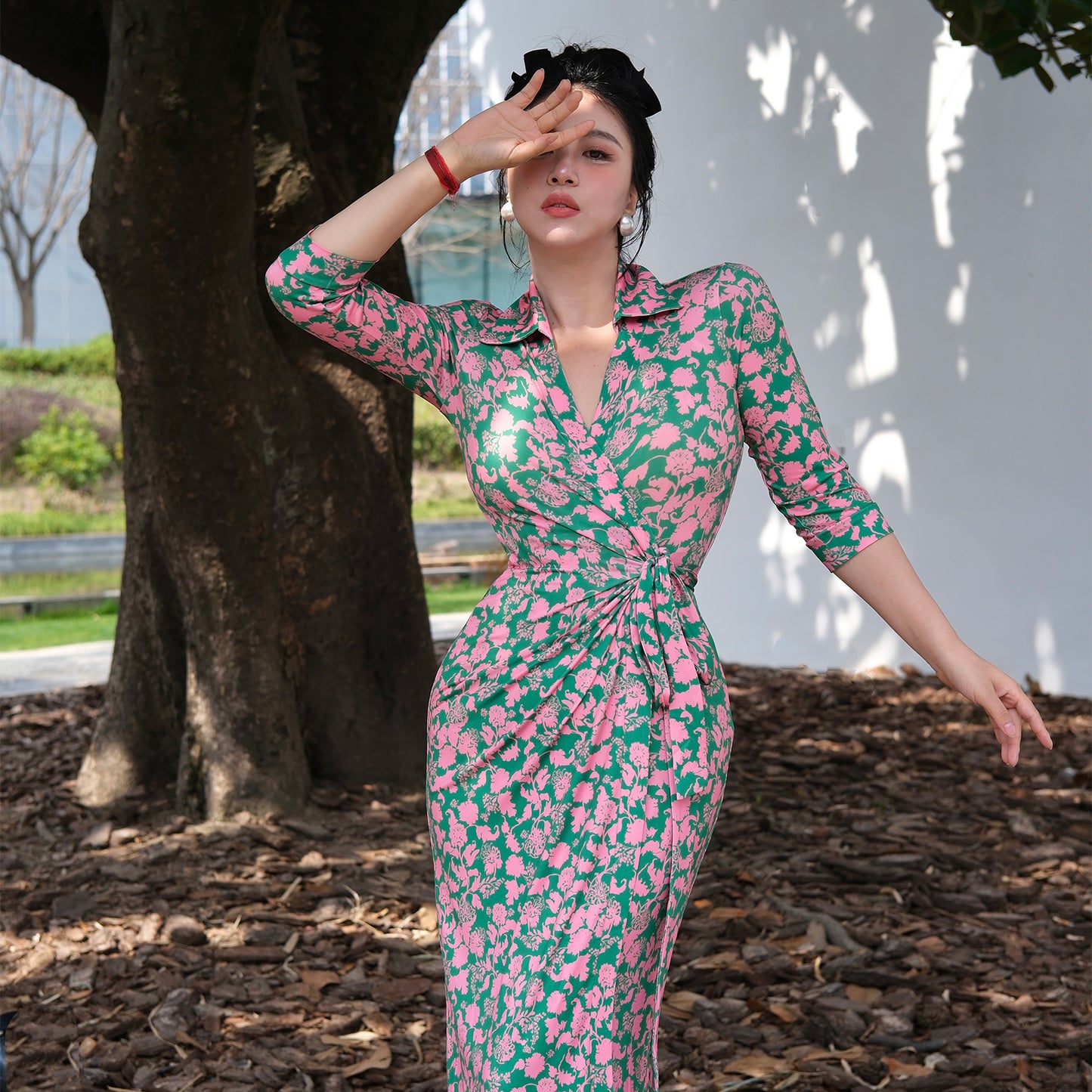 Can stand upright Kong-lylofficial Lily of the Valley Long Slim Wrap Dress Tight Bodycon Dress Slimming