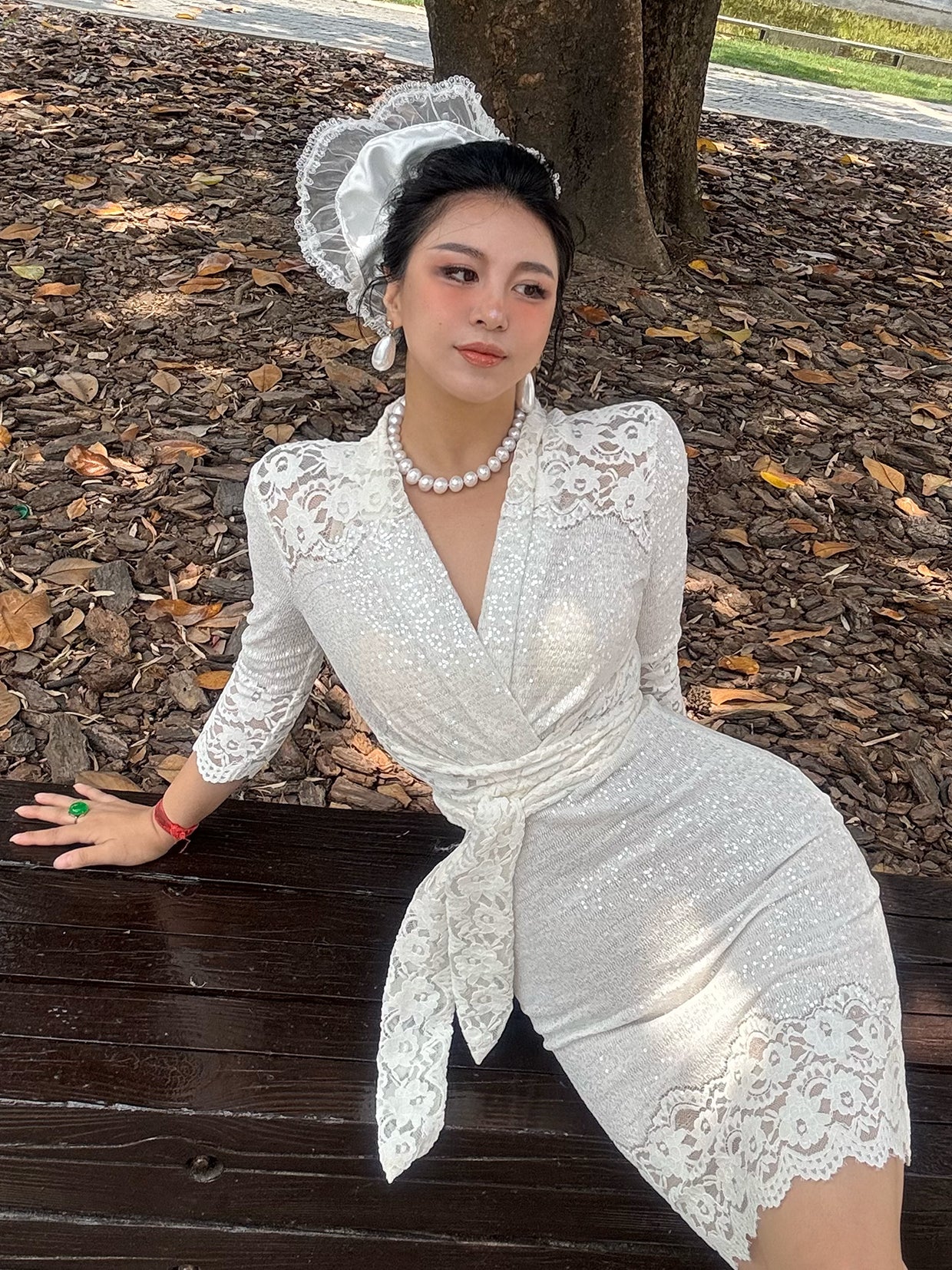 Can stand upright Kong-lylofficial Garden Lace Wrap Dress Elegant High-End Sexy Pure Desire Slimming Women
