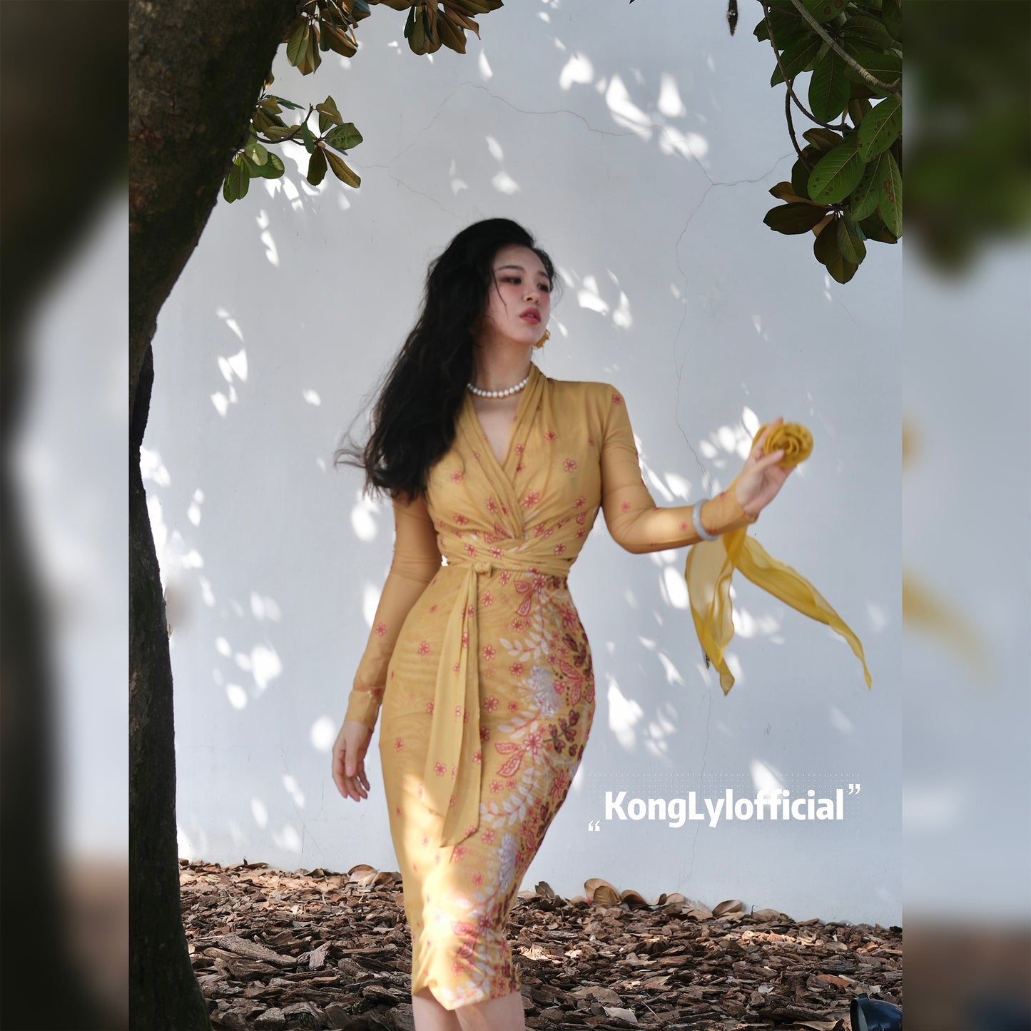 Keli Kong-lylofficial Golden Pear Flower Female Flavor Slim Dress Classy Elegant Slim Looking