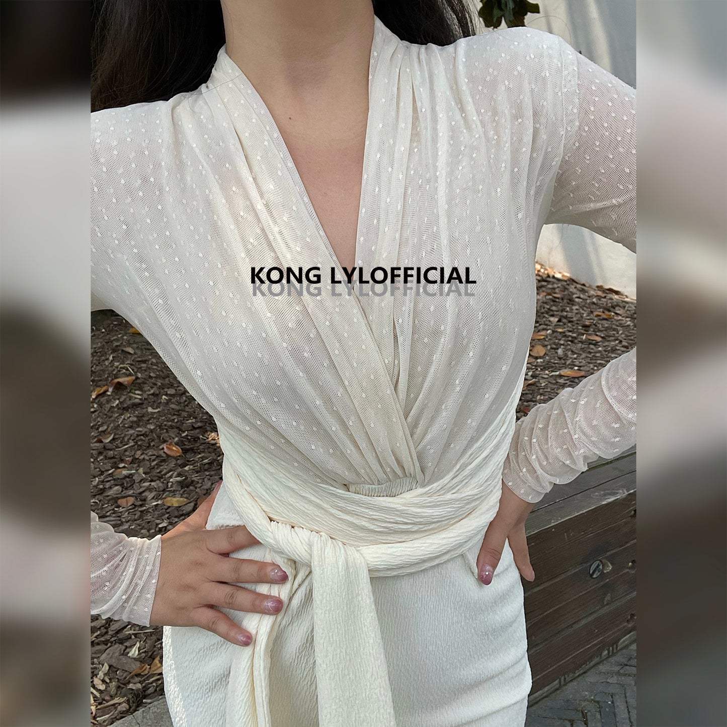 Keli Kong-Lylofficial White Jade Velvet Mesh Slim Dress Pure Age Reducing Fancy