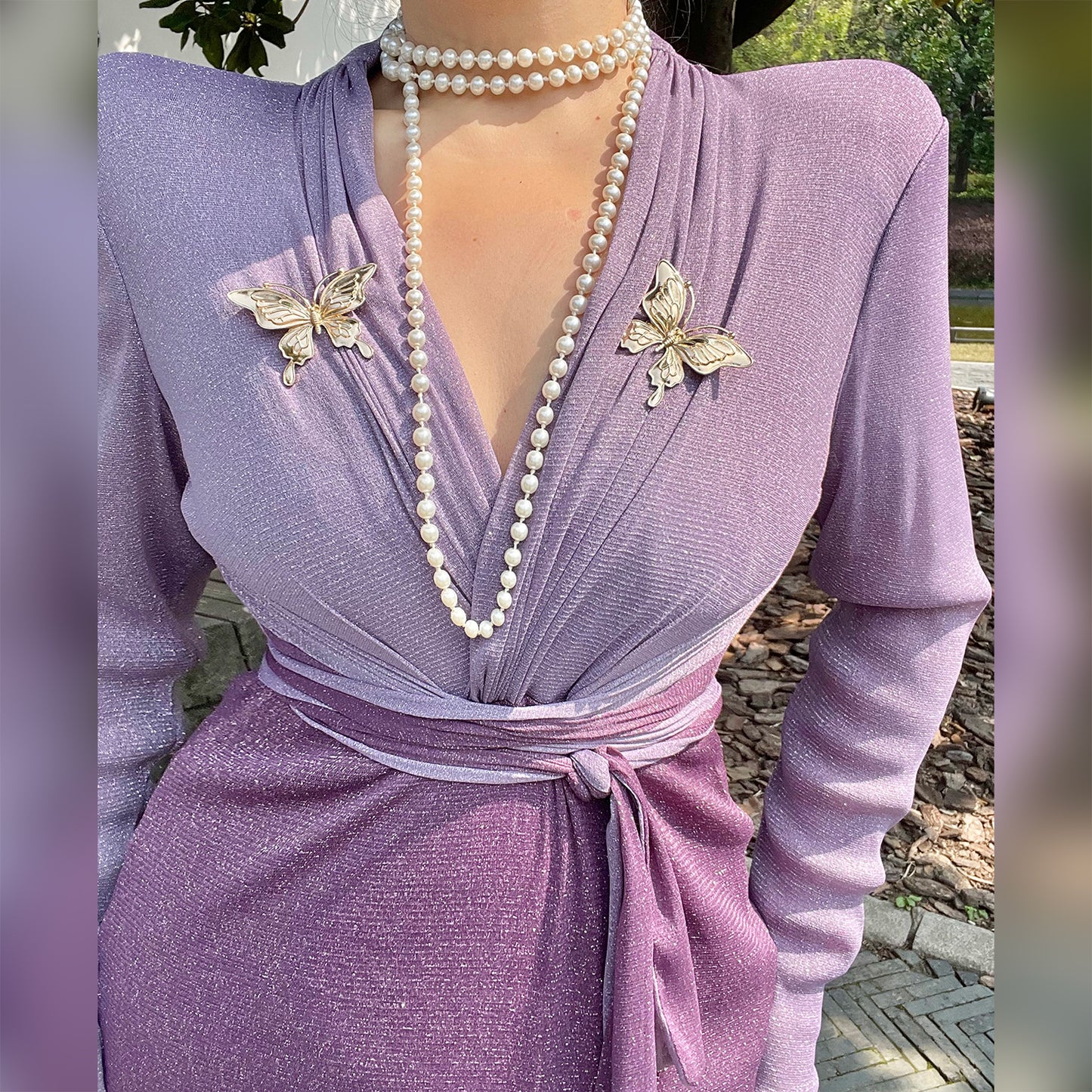 Can stand upright Kong-lylofficial Butterfly Orchid Gold Thread Bodycon Dress Elegant Temperament High-end Sexy Women