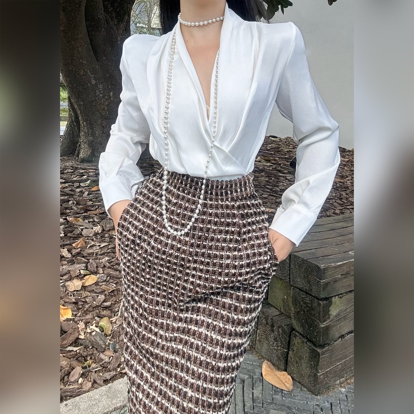 Can stand upright Kong-lylofficial Little Chanel Style Woolen Autumn Winter Slimming Mid-Length Slit Bodycon Skirt