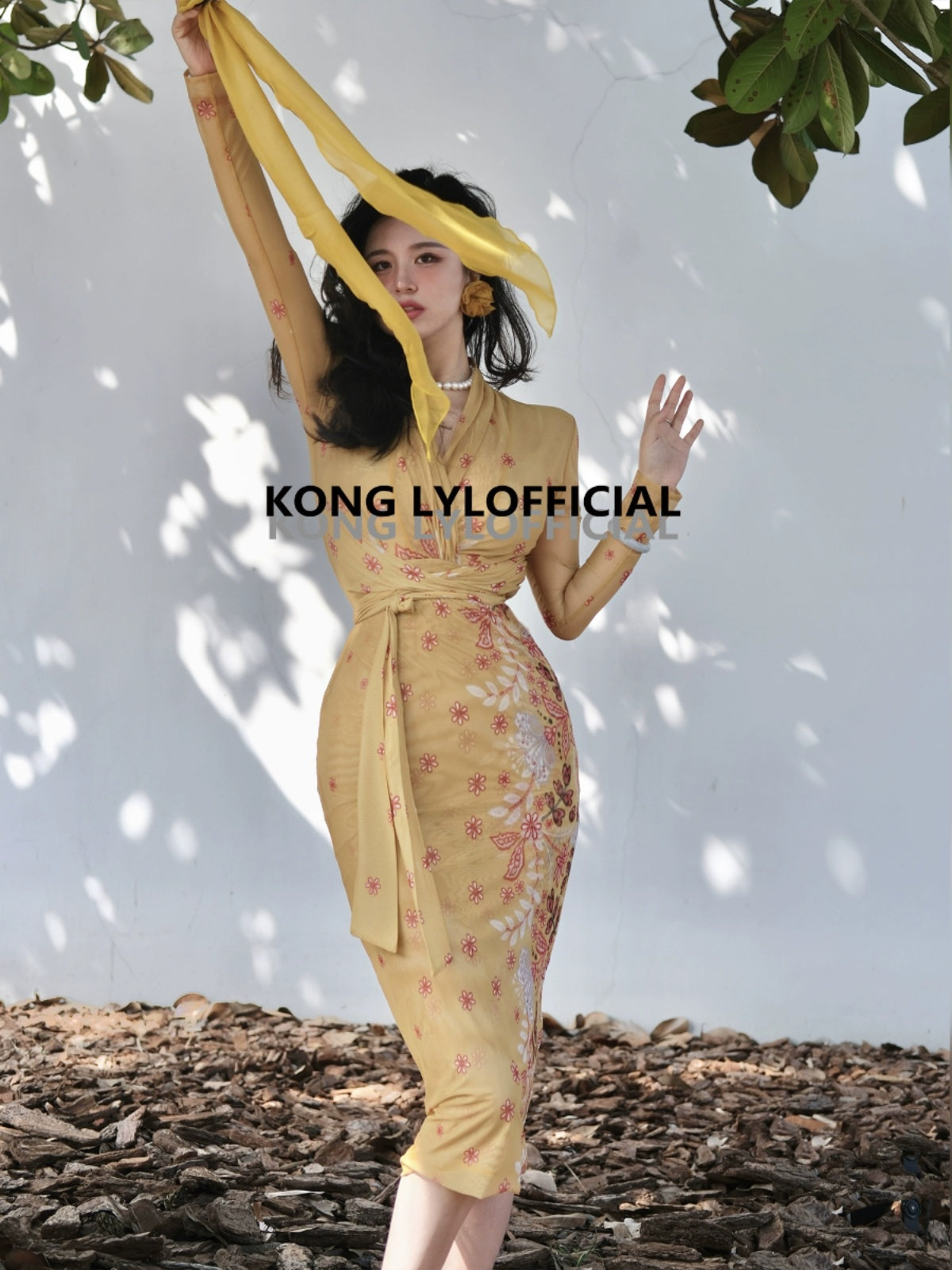 Keli Kong-lylofficial Golden Pear Flower Female Flavor Slim Dress Classy Elegant Slim Looking