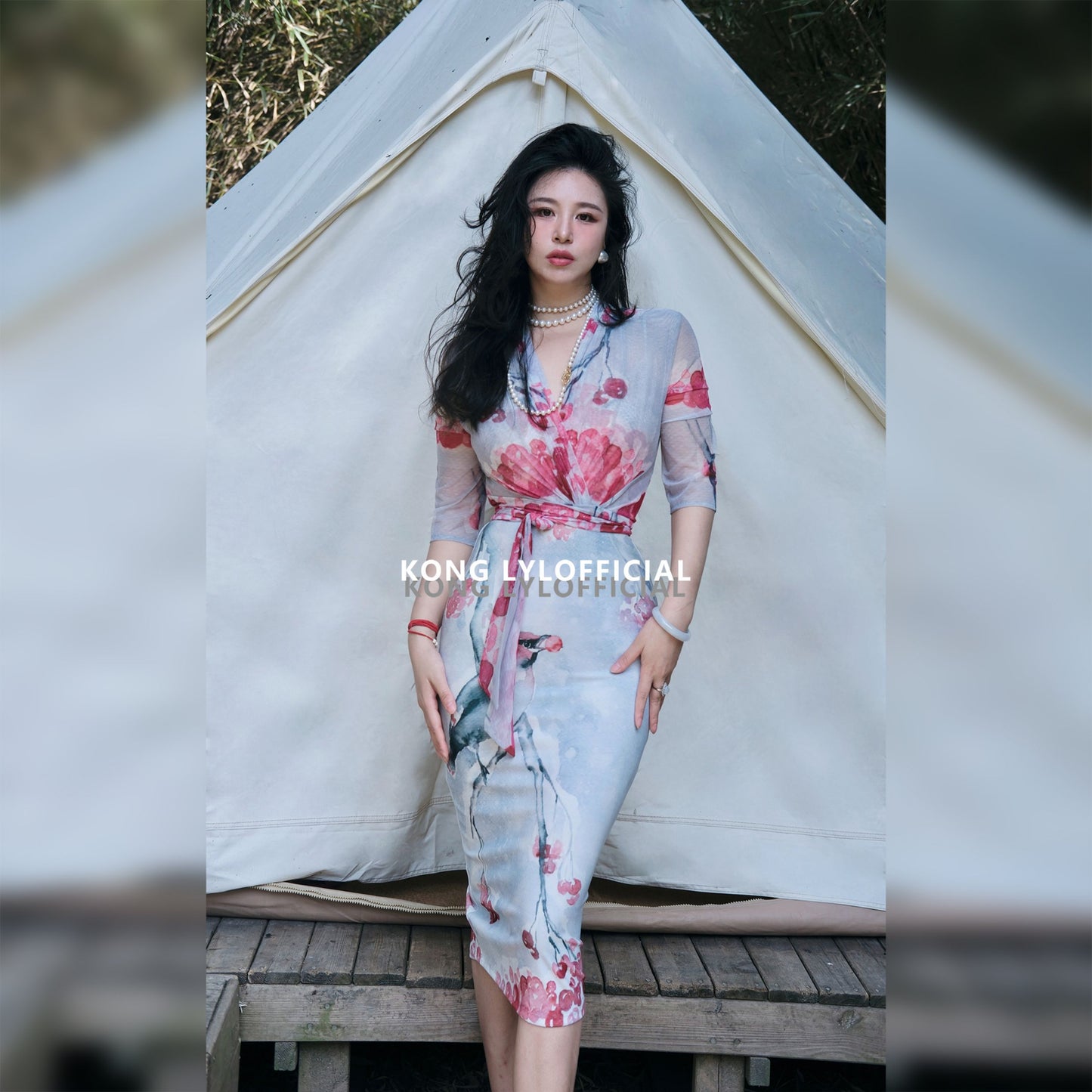 Ke Li Qi Kong-lylofficial Birds Facing the Phoenix Female Flavor Fancy Slim Dress Elegant Slim Looking