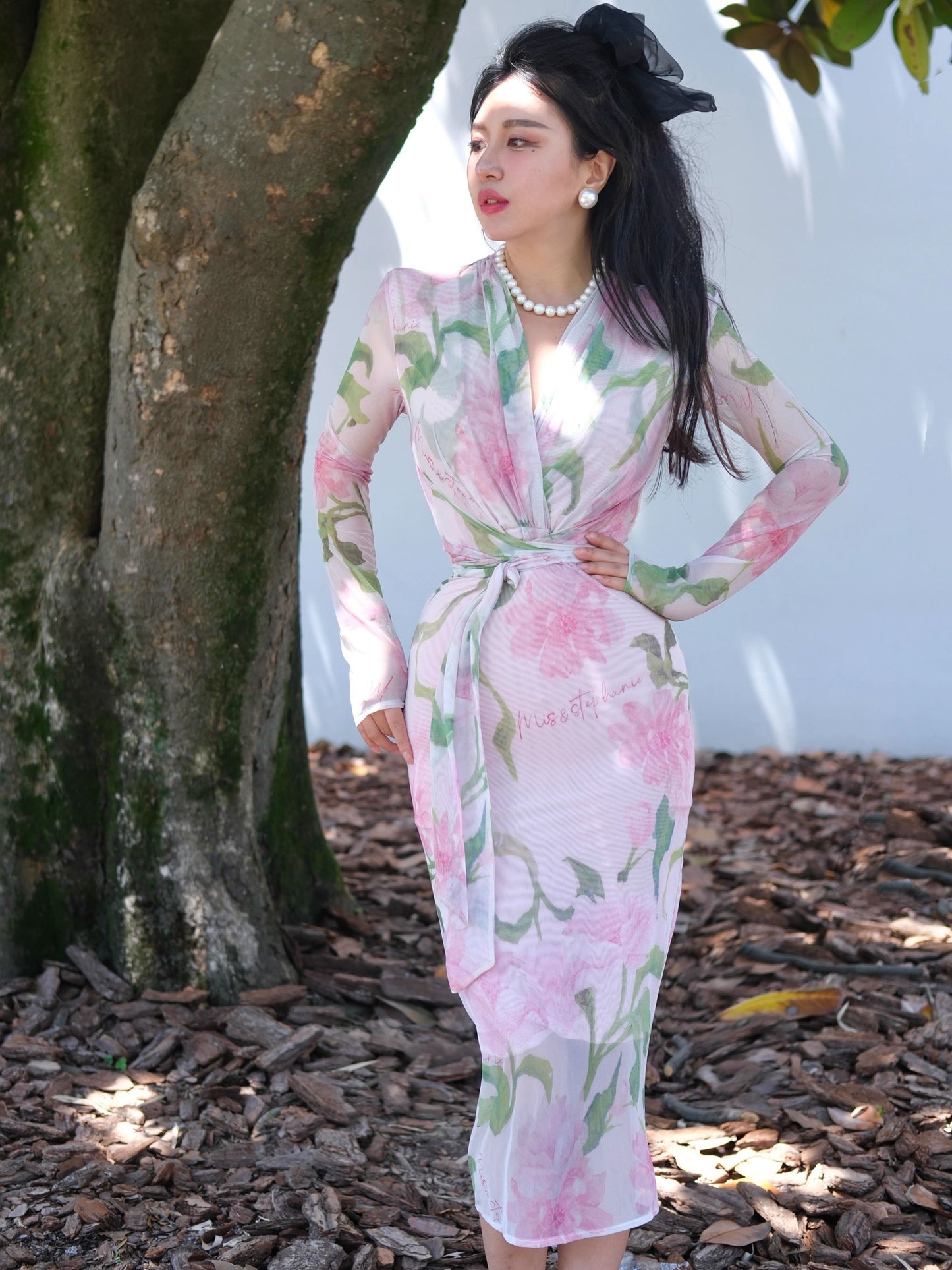 Keli Kong-lylofficial Summer Peony Mesh Slim Dress Classy Elegant Slim Looking Pure