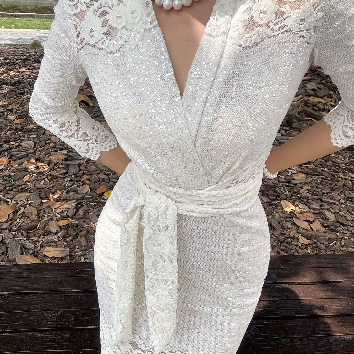 Can stand upright Kong-lylofficial Garden Lace Wrap Dress Elegant High-End Sexy Pure Desire Slimming Women