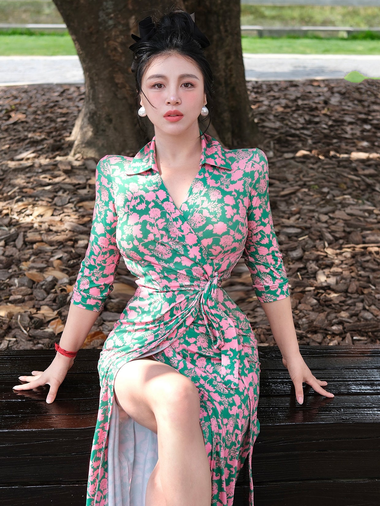Can stand upright Kong-lylofficial Lily of the Valley Long Slim Wrap Dress Tight Bodycon Dress Slimming