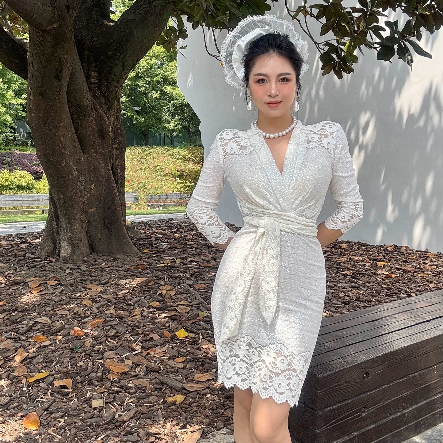 Can stand upright Kong-lylofficial Garden Lace Wrap Dress Elegant High-End Sexy Pure Desire Slimming Women