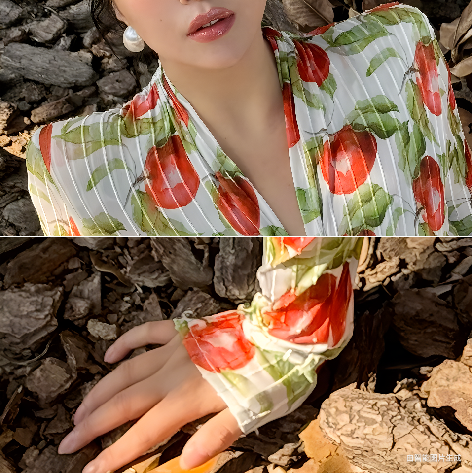Can stand upright Kong-lylofficial Flower Bloom Wealth Velvet Sheer Wrap Dress Slimming Elegant High-end Feel