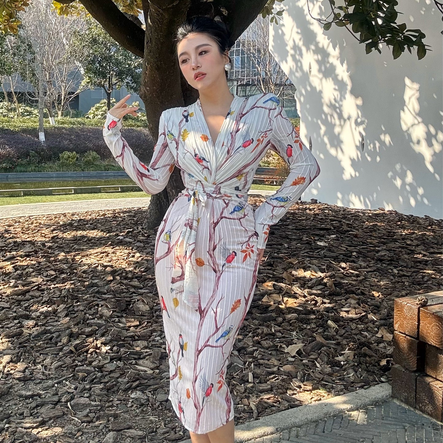 Can stand upright Kong-lylofficial Dan Niao Spreads Wings Velvet Sheer Wrap Dress Elegant High-end Slimming