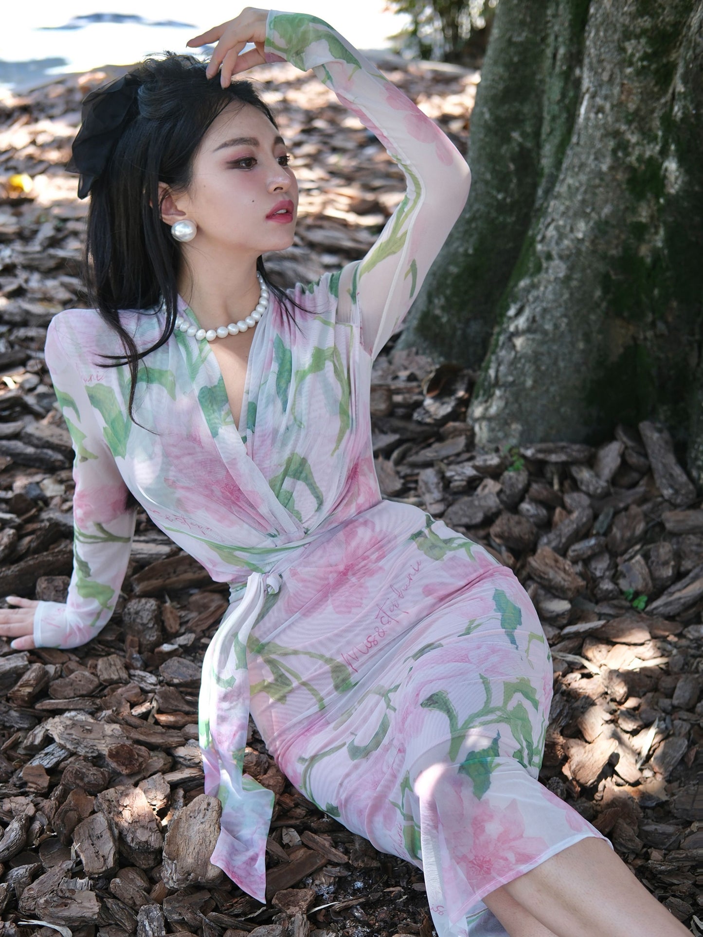 Keli Kong-lylofficial Summer Peony Mesh Slim Dress Classy Elegant Slim Looking Pure