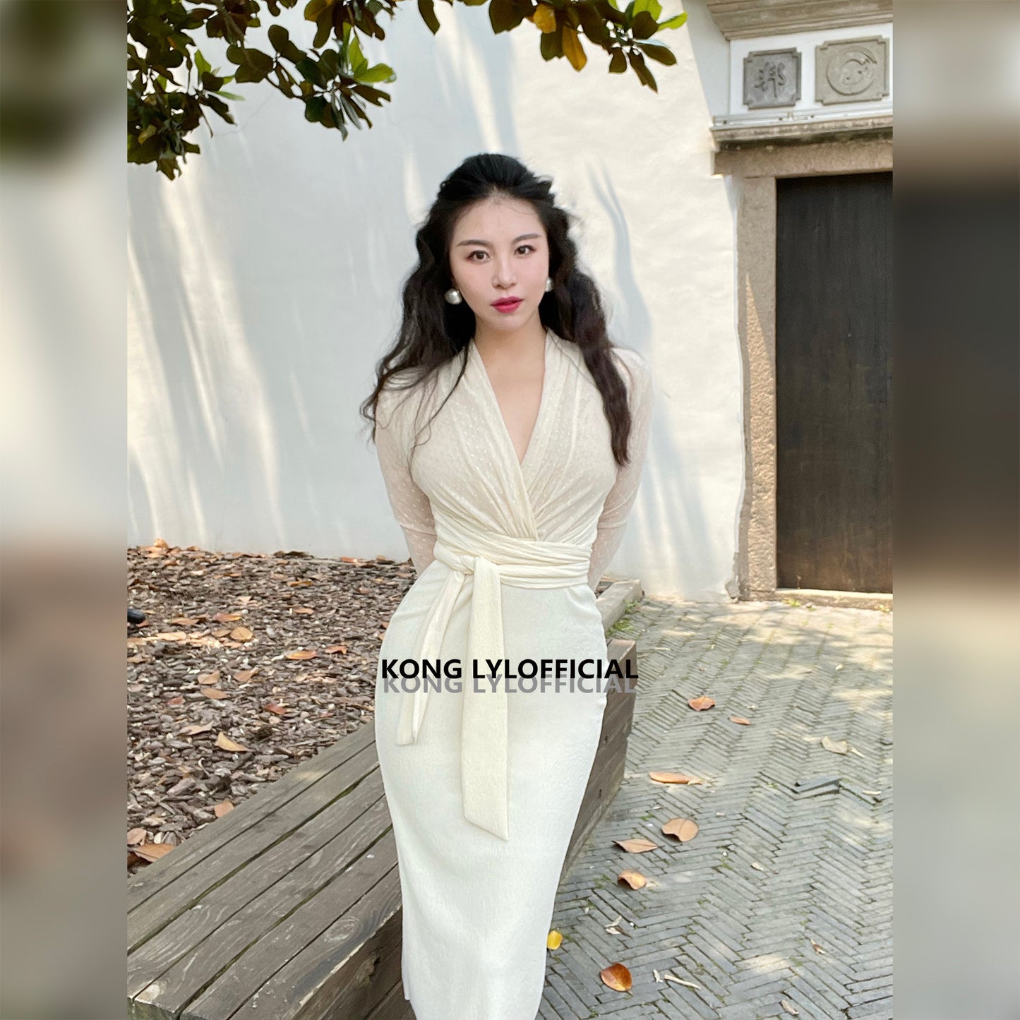 Keli Kong-Lylofficial White Jade Velvet Mesh Slim Dress Pure Age Reducing Fancy