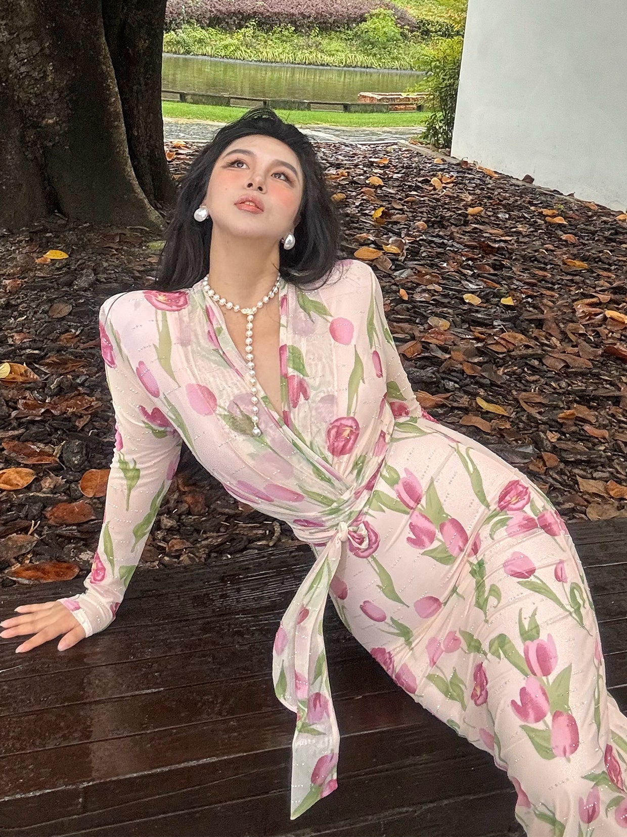 Can stand upright Kong-lylofficial Evening Breeze Tulip Mesh Sparkling Diamond Bodycon Dress Sweet Elegant High-end Feel
