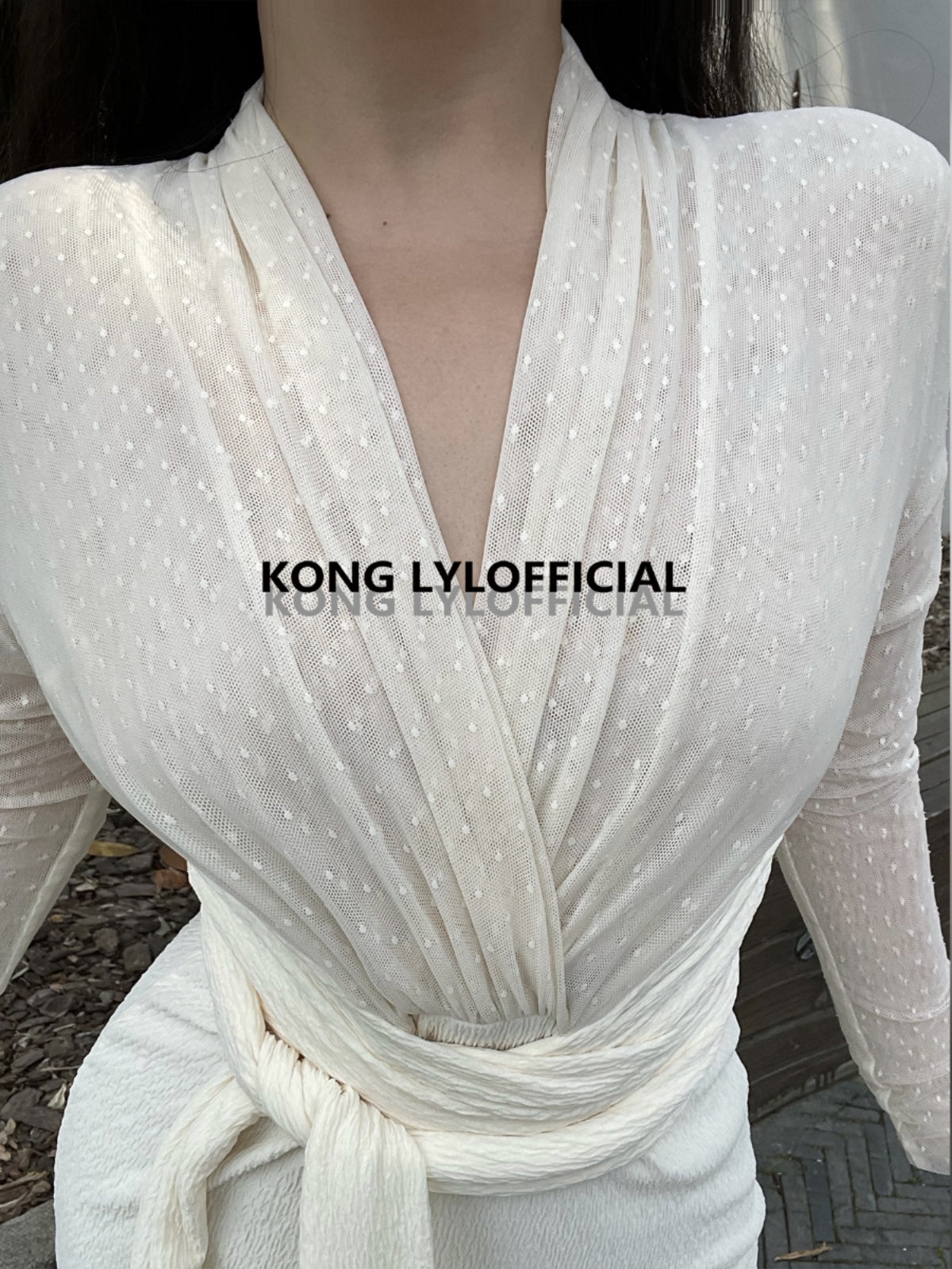 Keli Kong-Lylofficial White Jade Velvet Mesh Slim Dress Pure Age Reducing Fancy