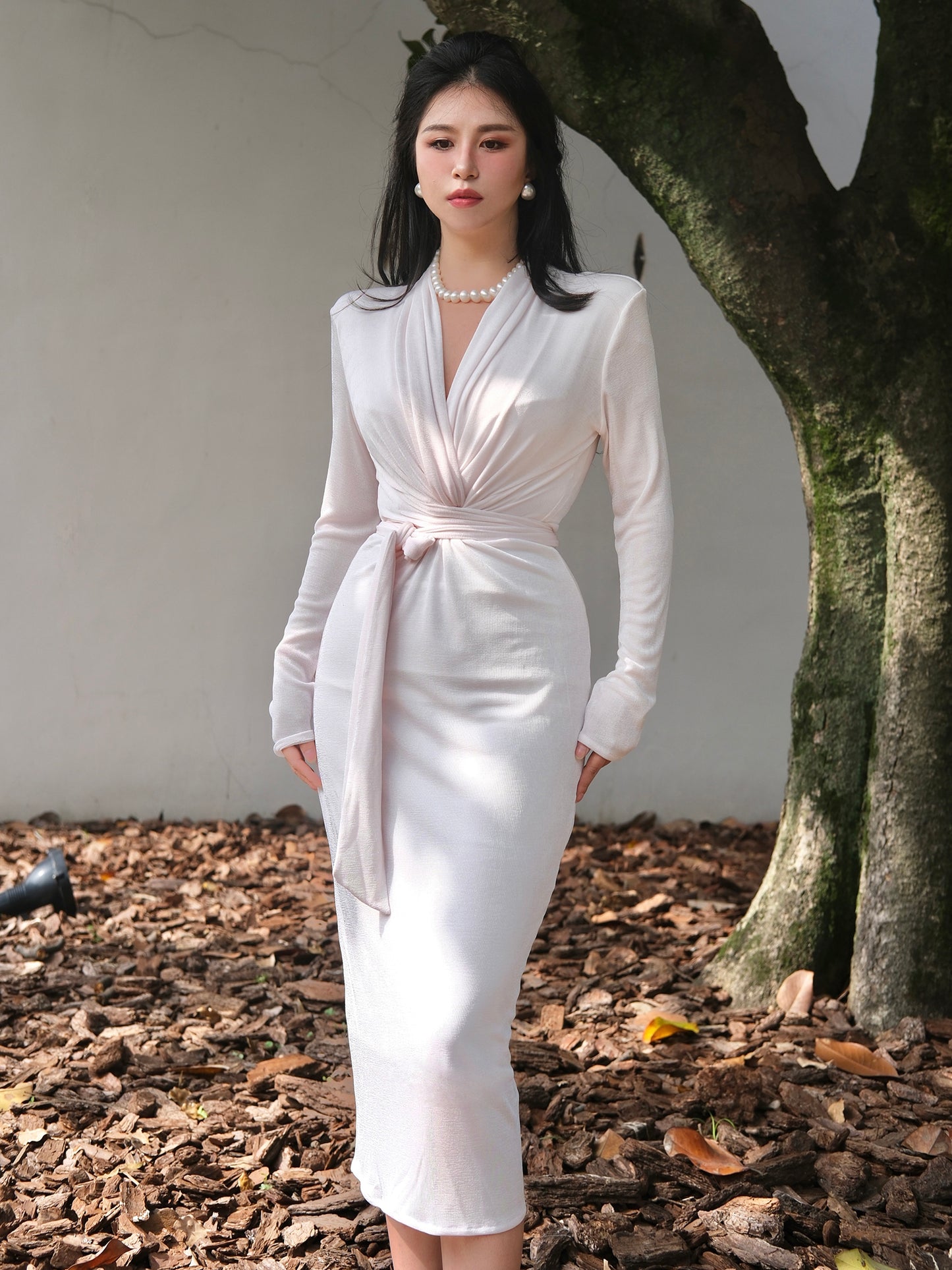 Keli Kong-lylofficial Rouge Light Pink Jelly Ice Silk Slim Dress Classy Elegant Age Reducing