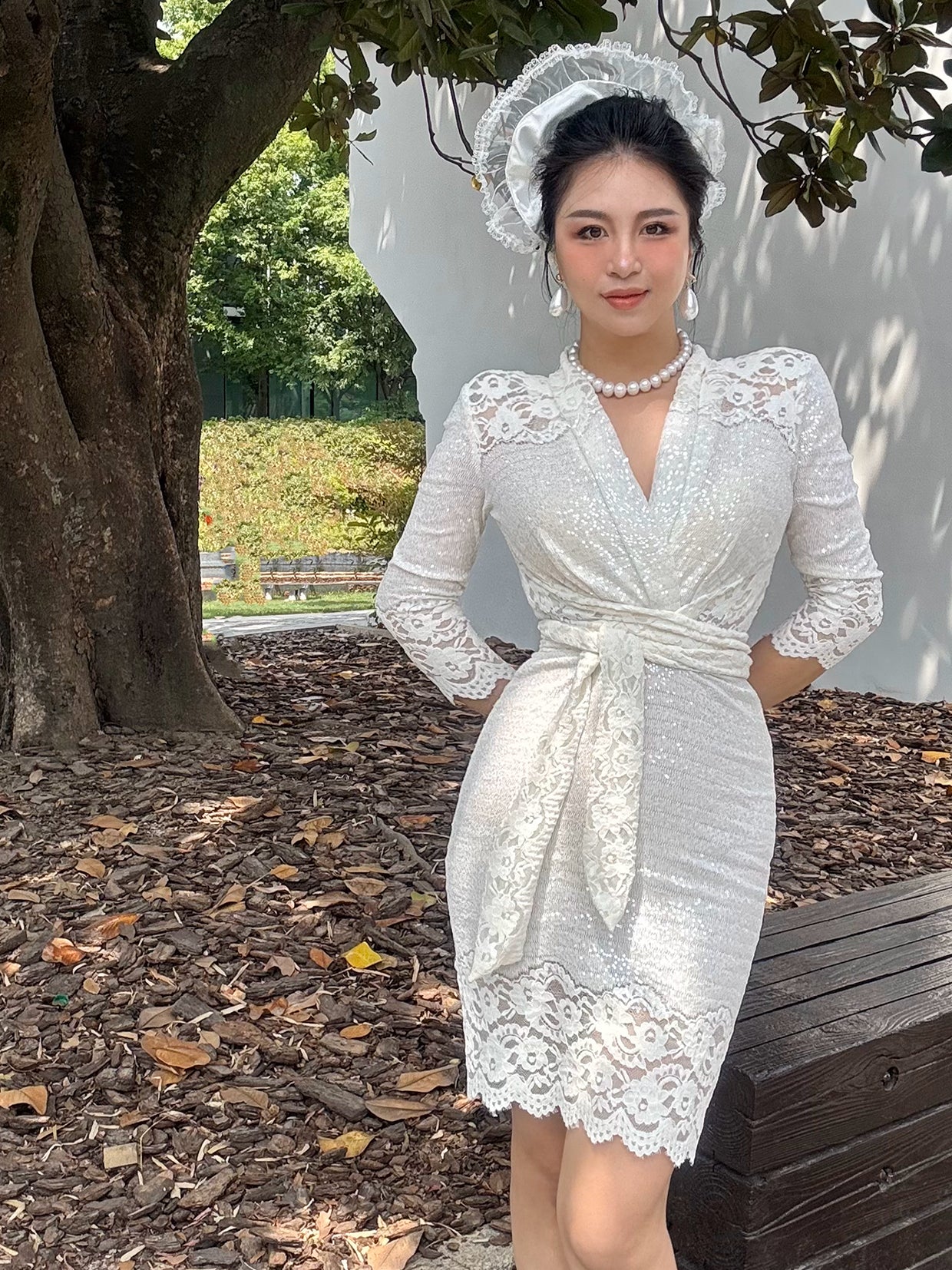 Can stand upright Kong-lylofficial Garden Lace Wrap Dress Elegant High-End Sexy Pure Desire Slimming Women