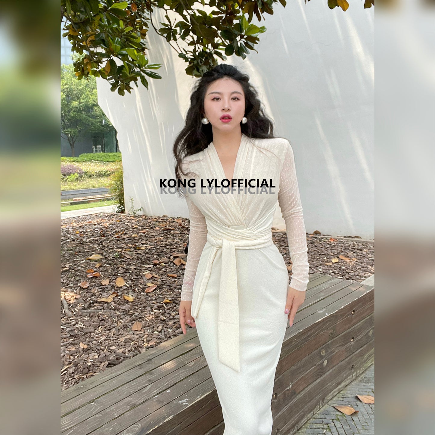 Keli Kong-Lylofficial White Jade Velvet Mesh Slim Dress Pure Age Reducing Fancy