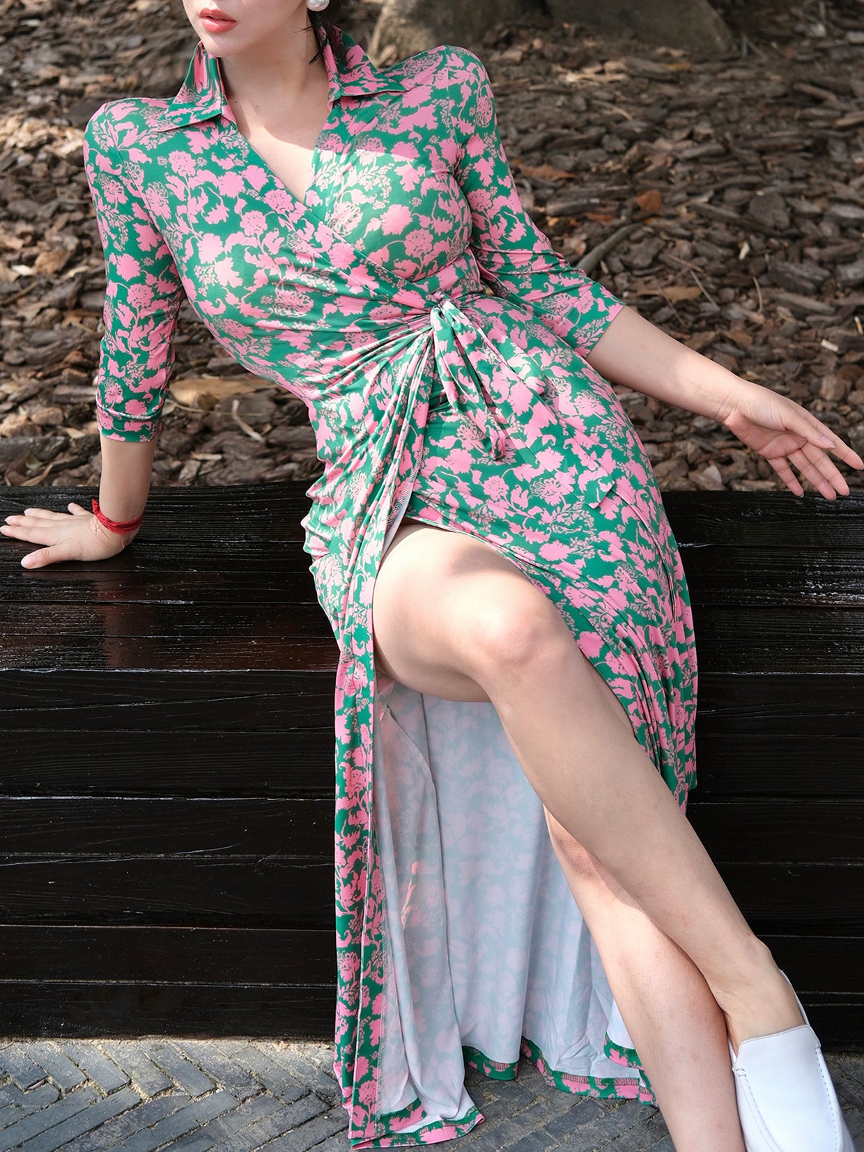 Can stand upright Kong-lylofficial Lily of the Valley Long Slim Wrap Dress Tight Bodycon Dress Slimming
