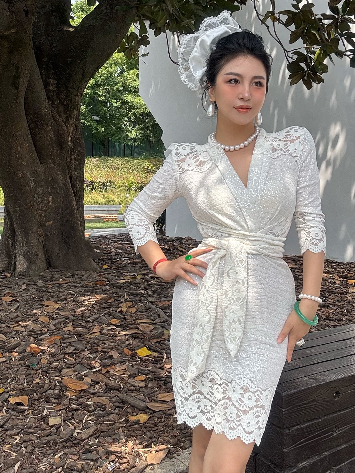 Can stand upright Kong-lylofficial Garden Lace Wrap Dress Elegant High-End Sexy Pure Desire Slimming Women