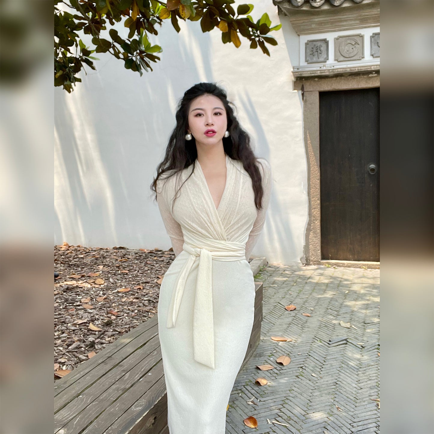Keli Kong-Lylofficial White Jade Velvet Mesh Slim Dress Pure Age Reducing Fancy