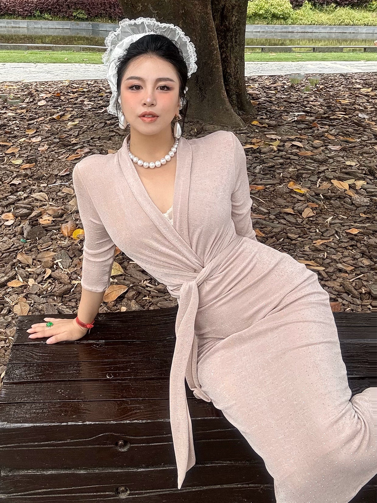 Can stand upright Kong-lylofficial Coral Pink Rhinestone Wrapped Dress Elegant High-End Sexy Slimming Women