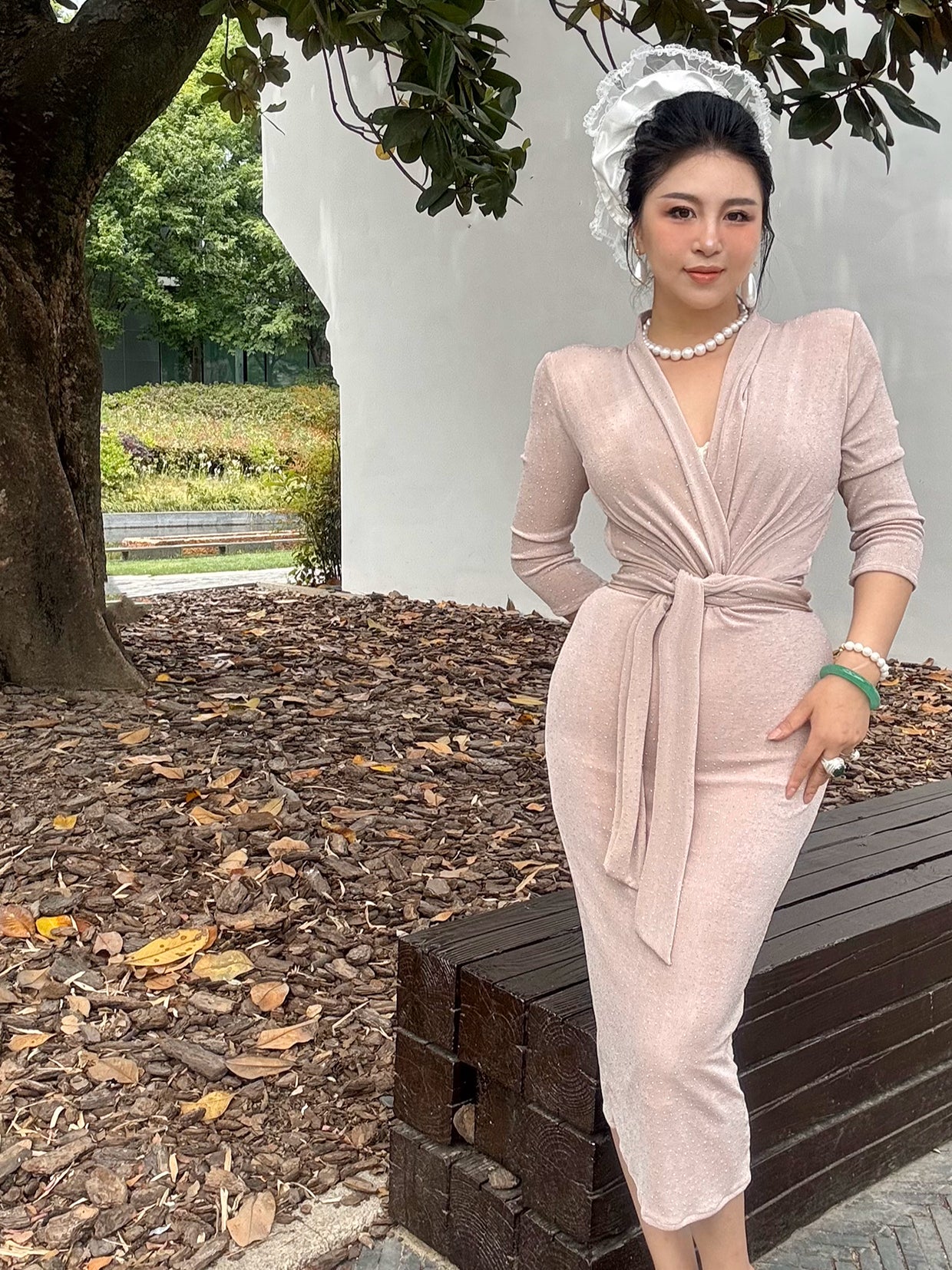 Can stand upright Kong-lylofficial Coral Pink Rhinestone Wrapped Dress Elegant High-End Sexy Slimming Women