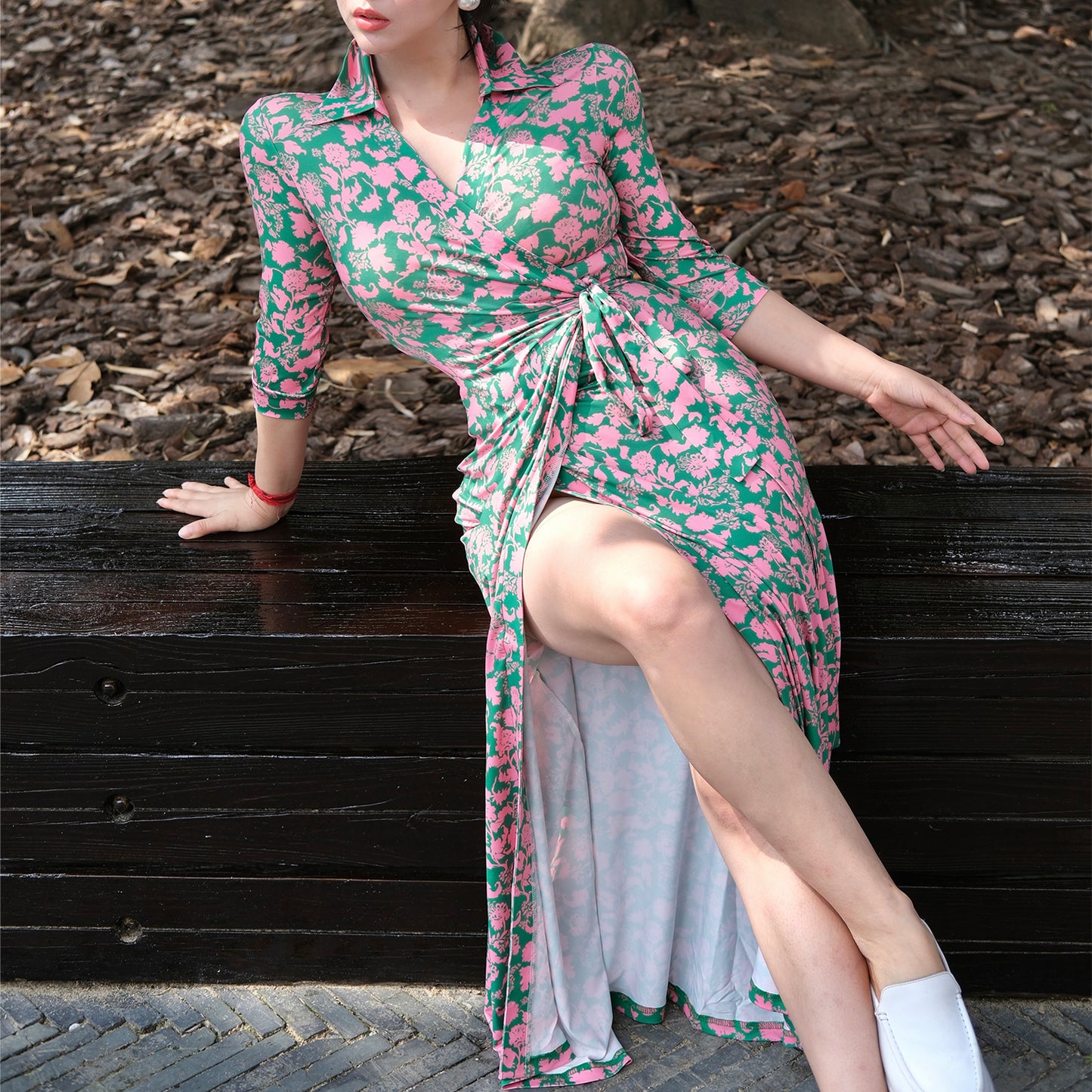 Can stand upright Kong-lylofficial Lily of the Valley Long Slim Wrap Dress Tight Bodycon Dress Slimming