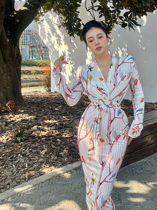 Can stand upright Kong-lylofficial Dan Niao Spreads Wings Velvet Sheer Wrap Dress Elegant High-end Slimming