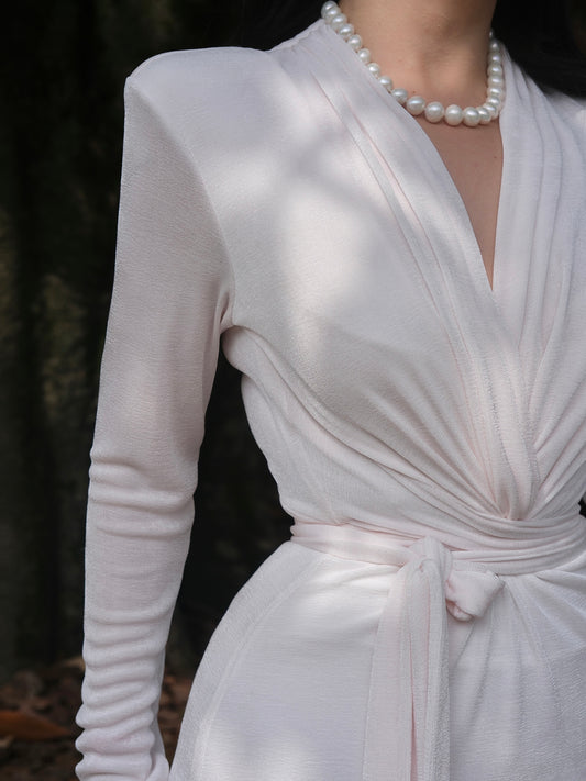 Keli Kong-lylofficial Rouge Light Pink Jelly Ice Silk Slim Dress Classy Elegant Age Reducing