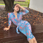 Can stand upright Kong-lylofficial Blue Enchantress Velvet Embroidered Bodycon Dress Elegant and High-end Feel